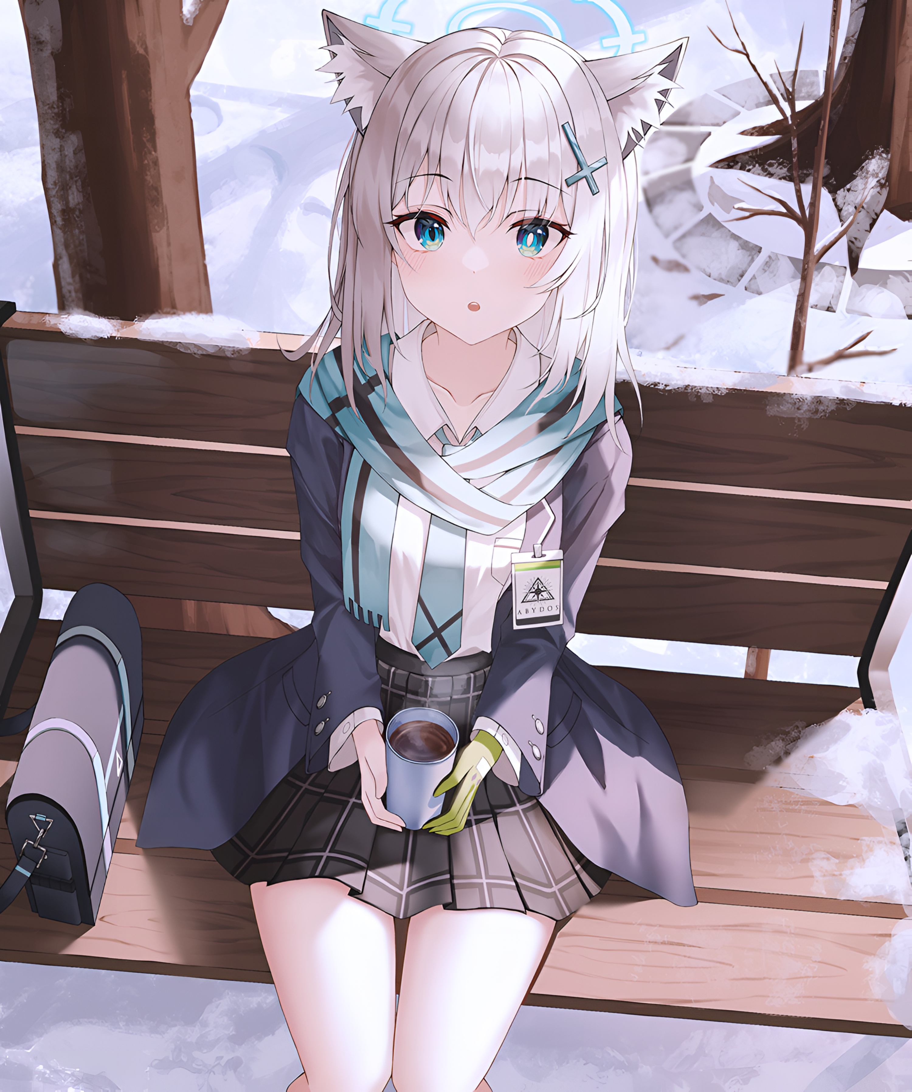 Shiroko Sunaookami Winter Bench Wallpaper Blue Archive