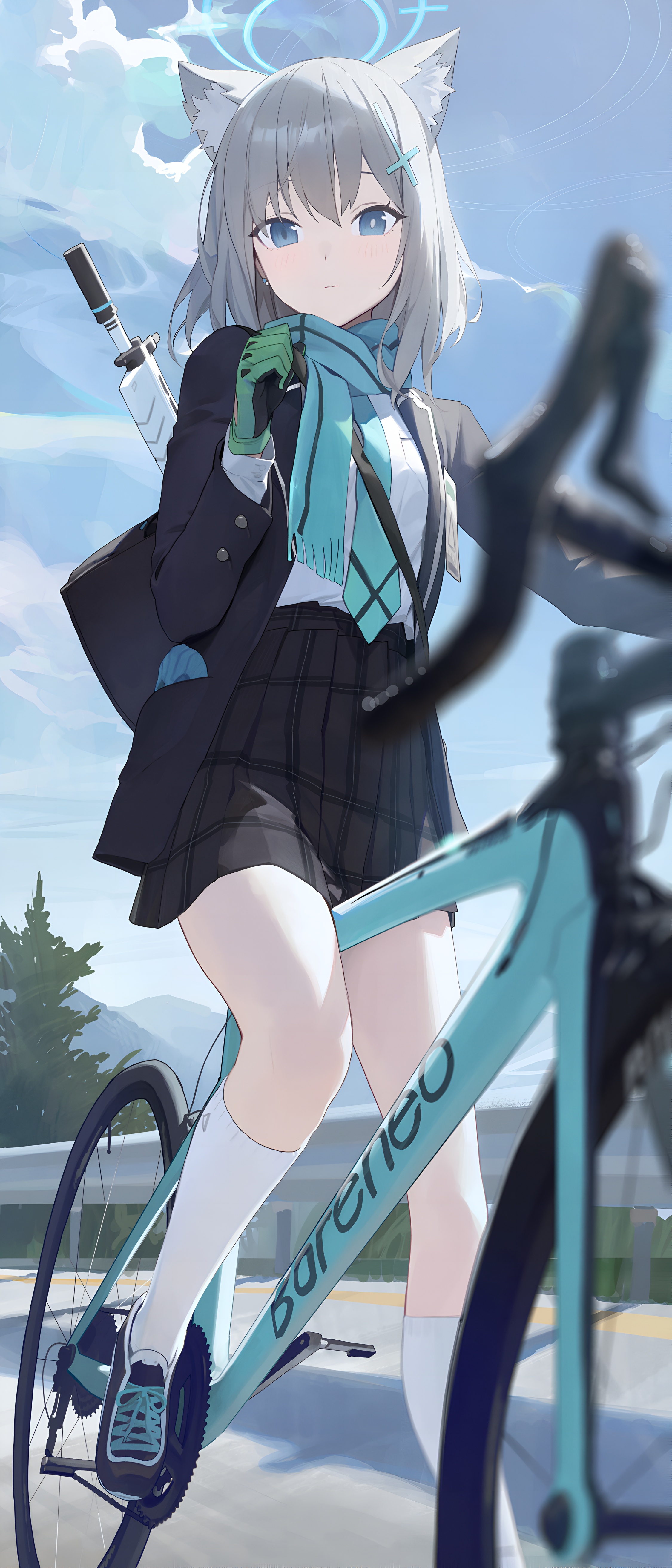 Shiroko Sunaookami Bike Wallpaper Blue Archive 4K