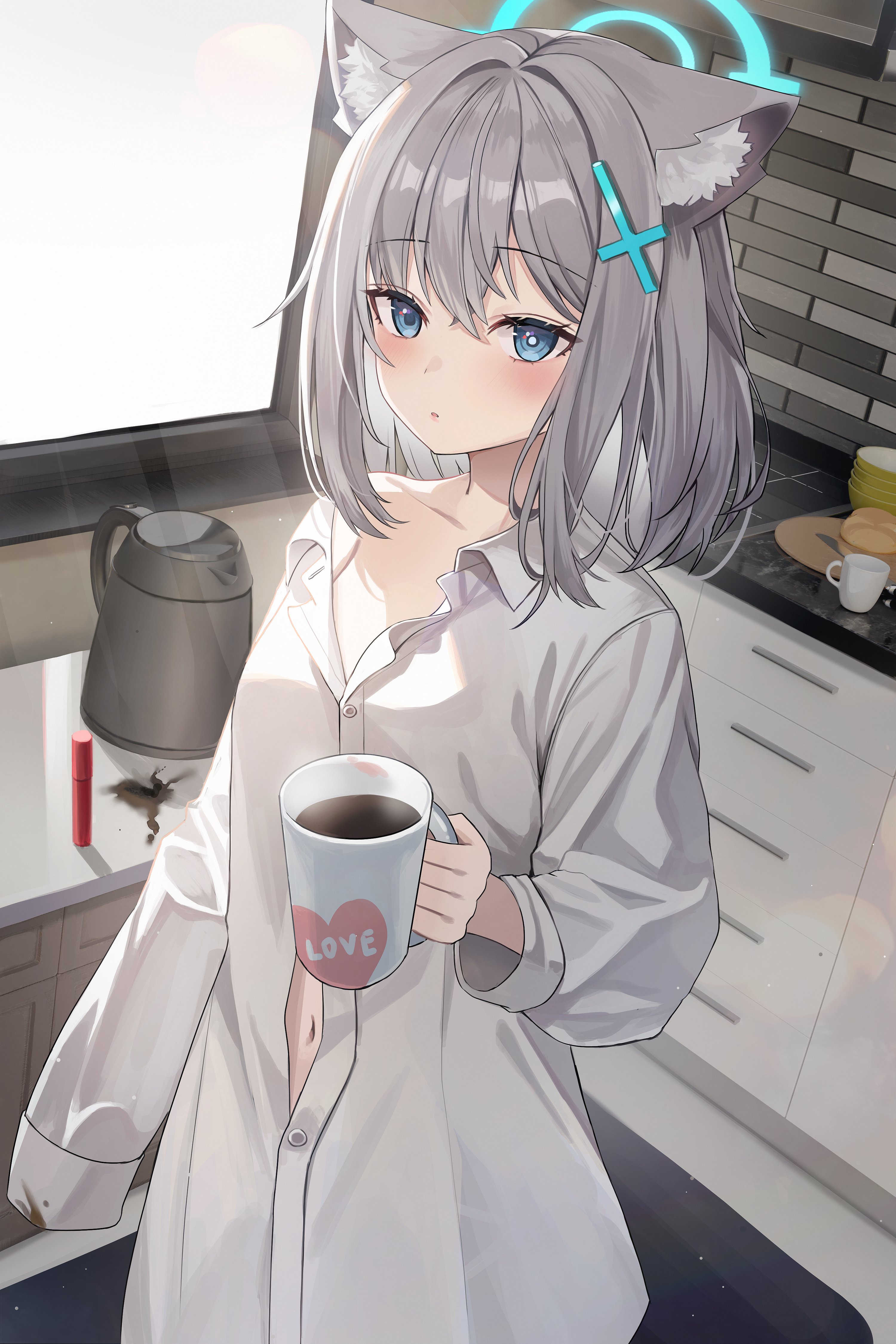 Shiroko Sunaookami Morning Coffee Wallpaper