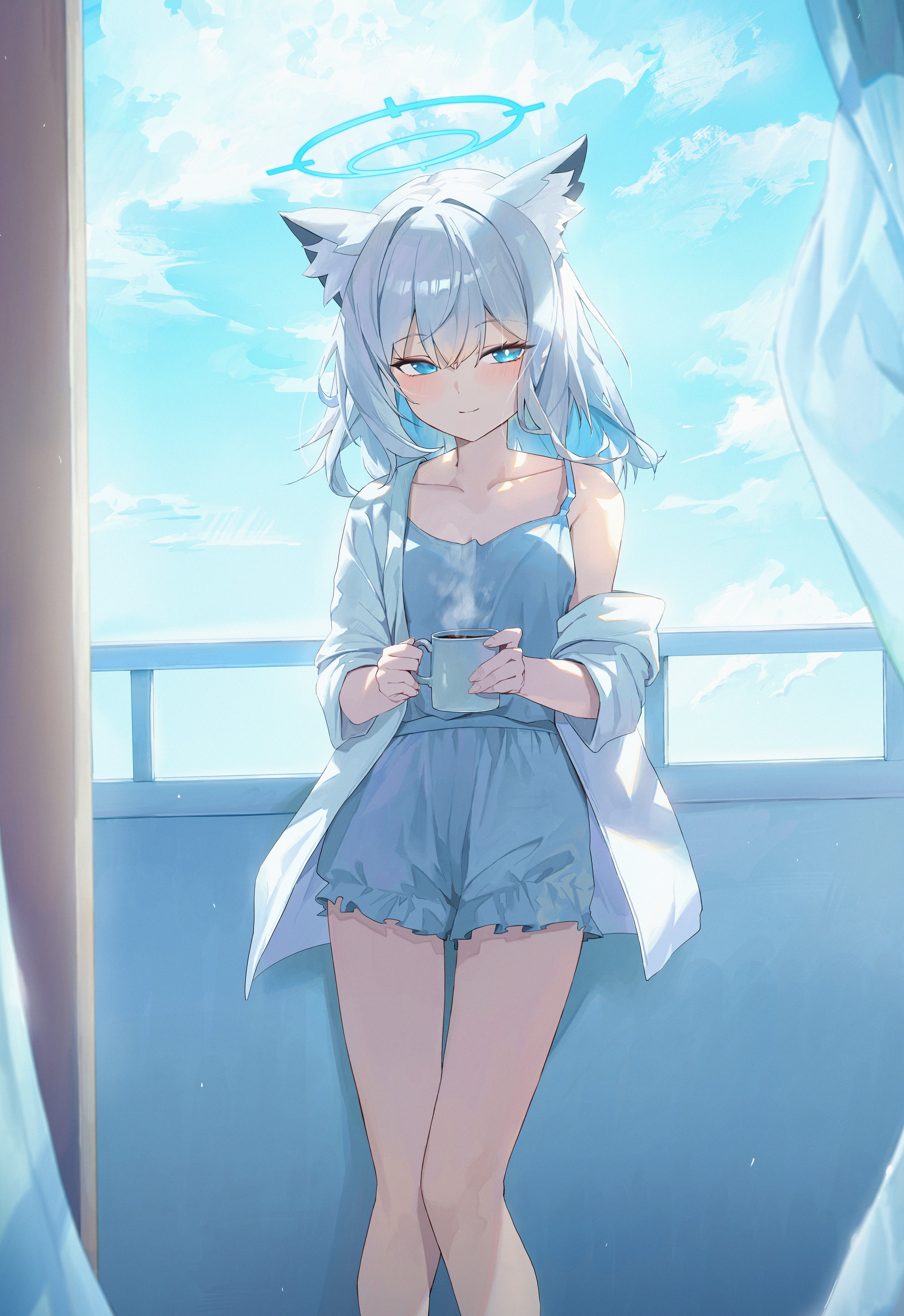 Shiroko Sunaookami Morning Balcony 4K Wallpaper