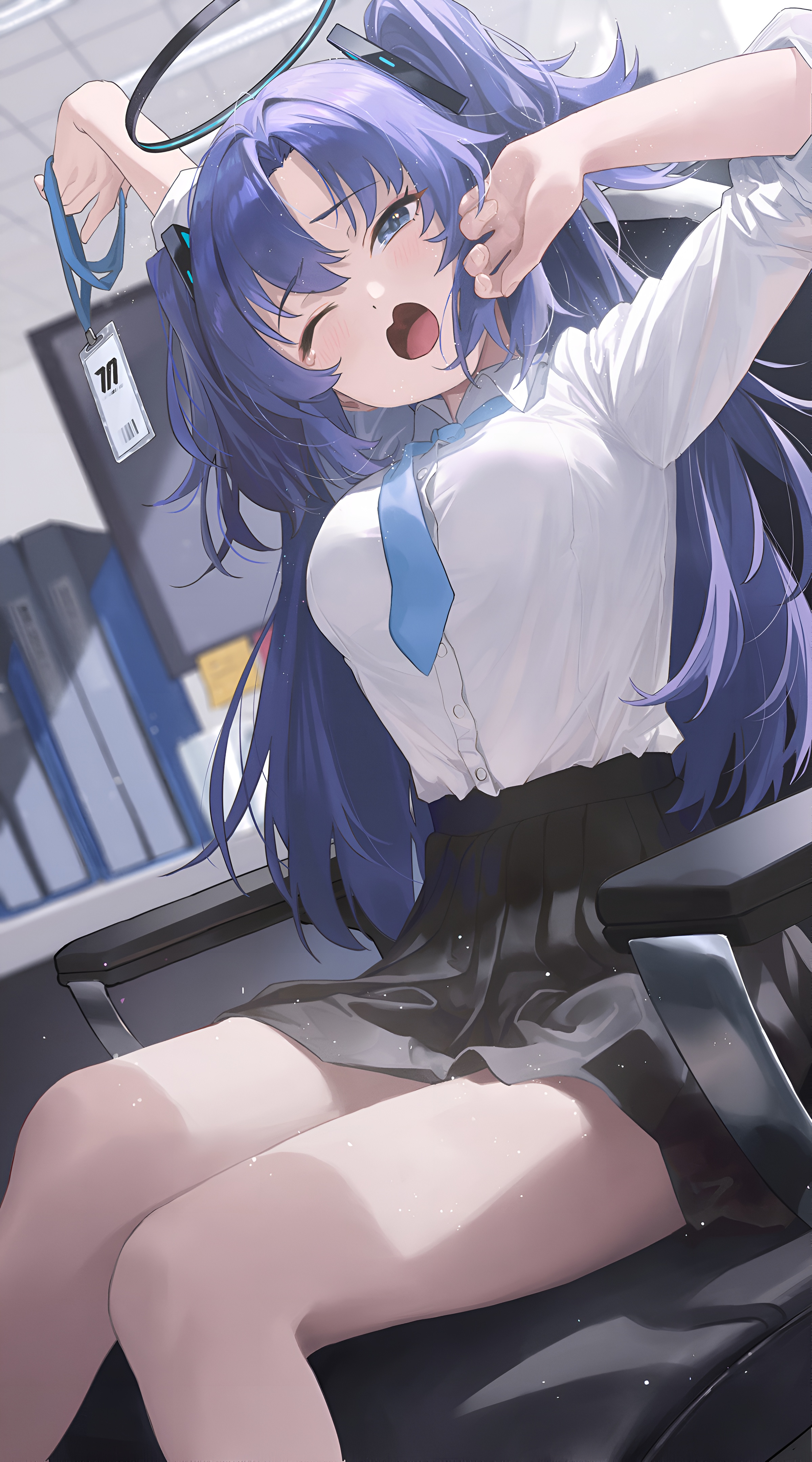 Hayase Yuuka Blue Archive Office Wallpaper 4K