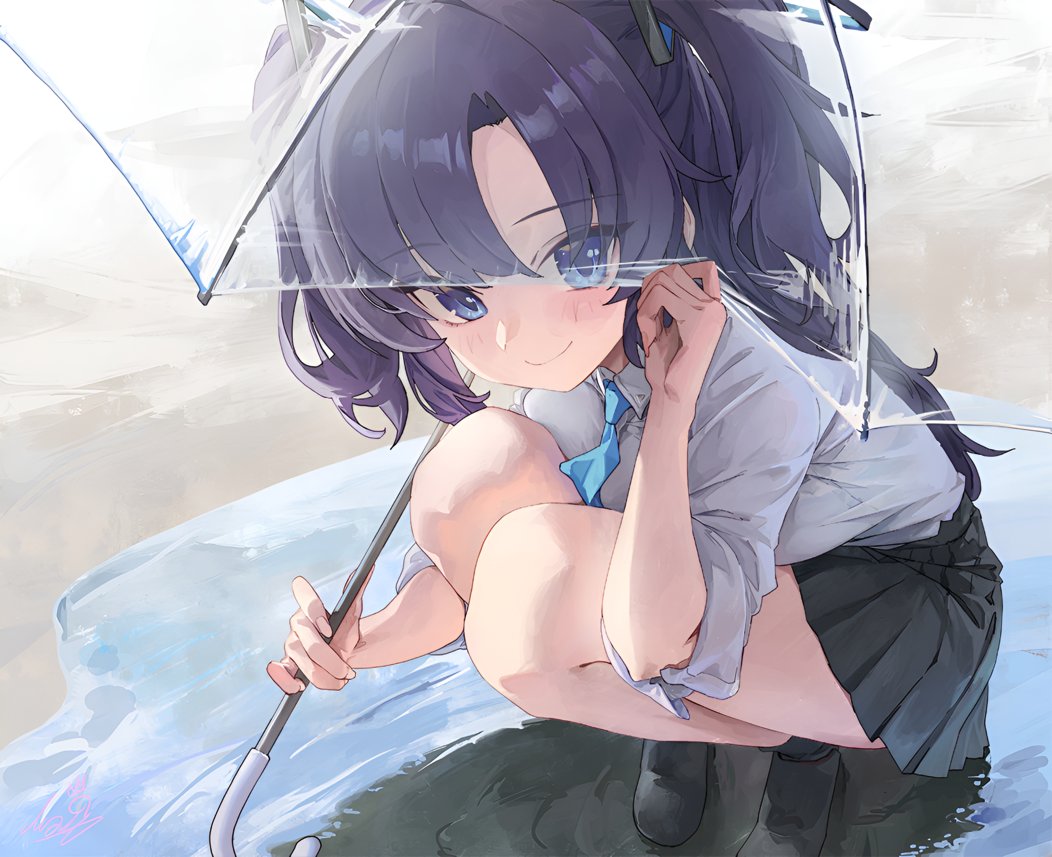 Hayase Yuuka Rain Day Wallpaper Blue Archive