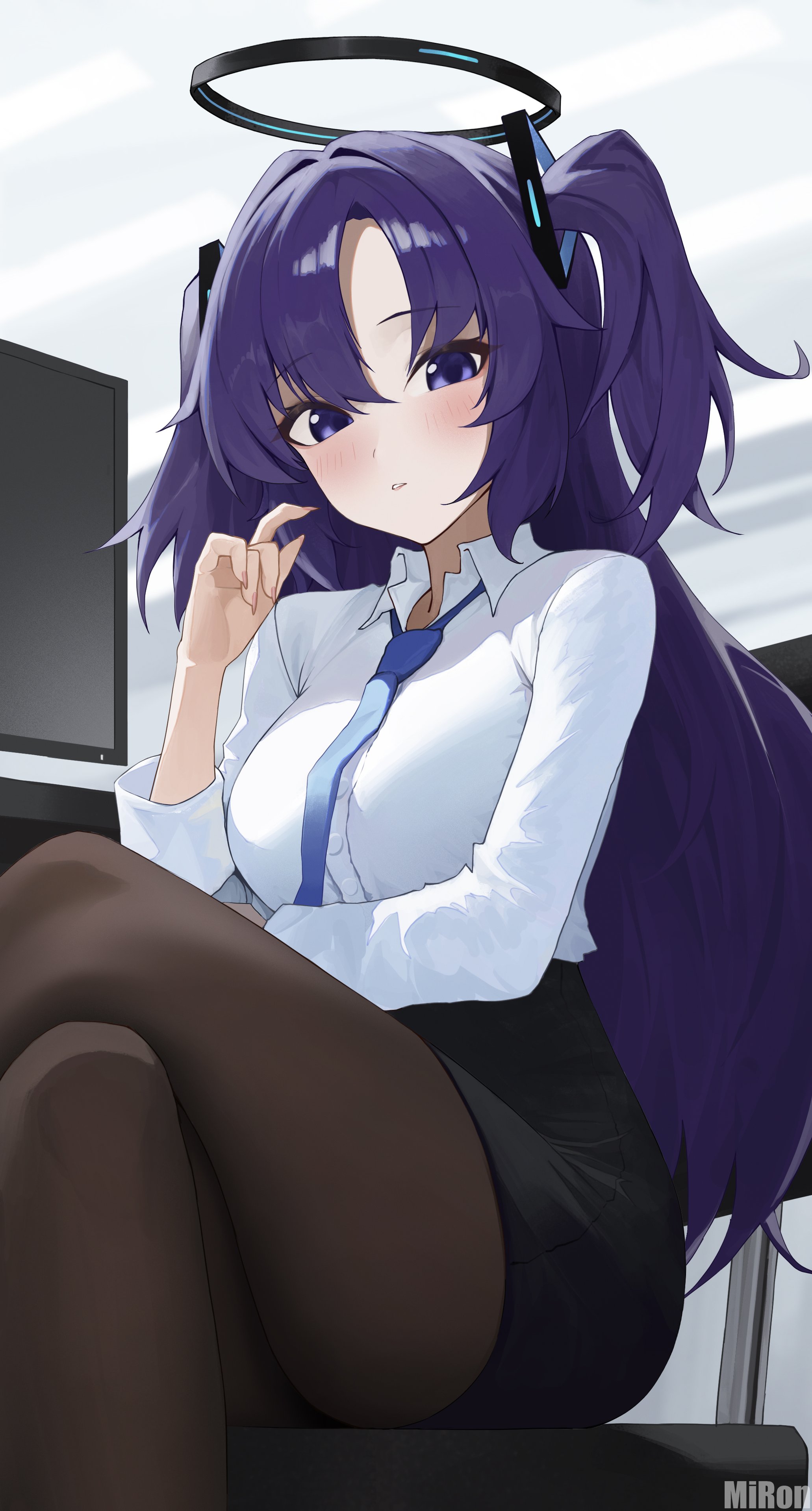 Hayase Yuuka Blue Archive Office Wallpaper 4K