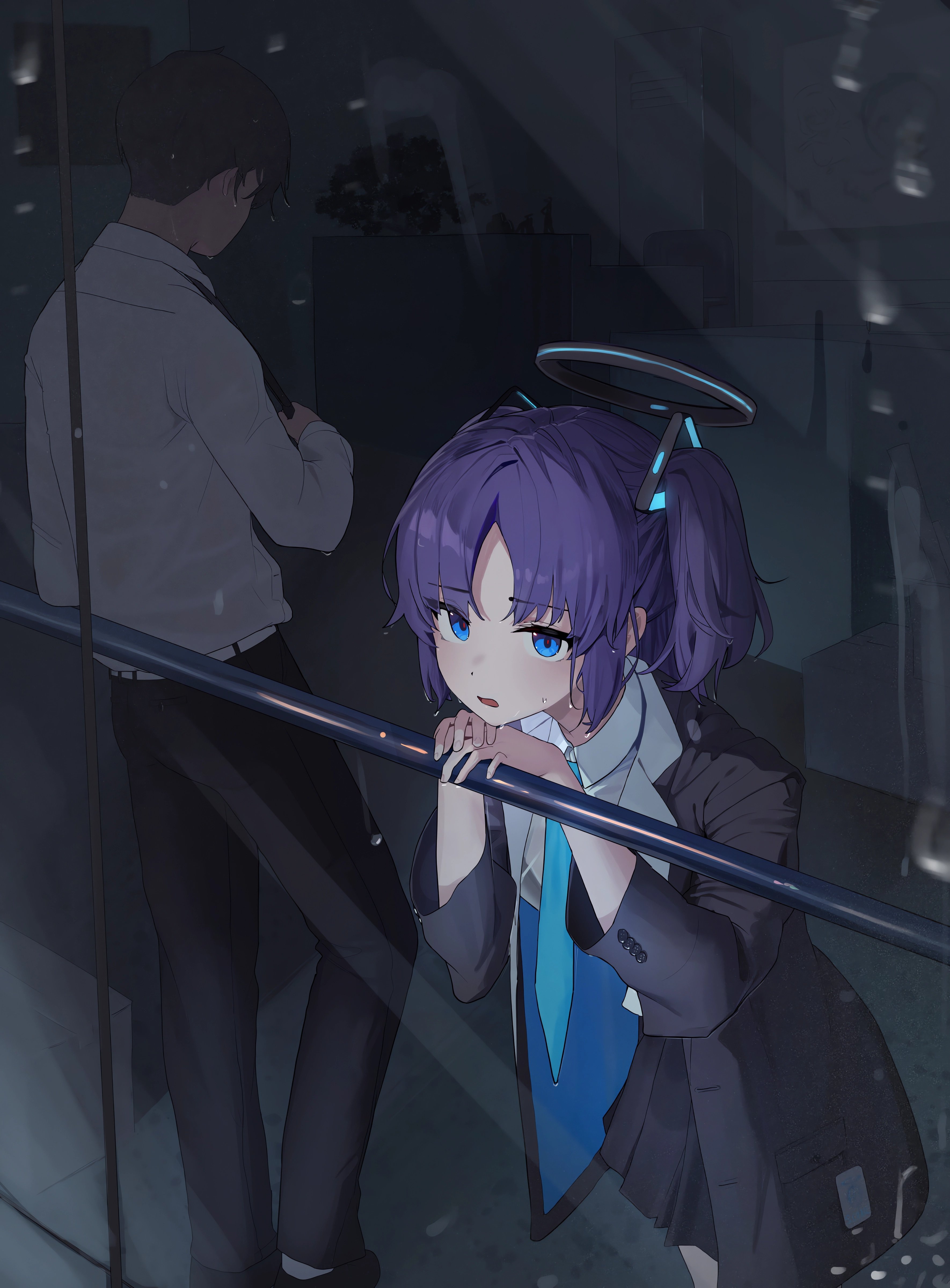 Hayase Yuuka Blue Archive Rainy Night Wallpaper