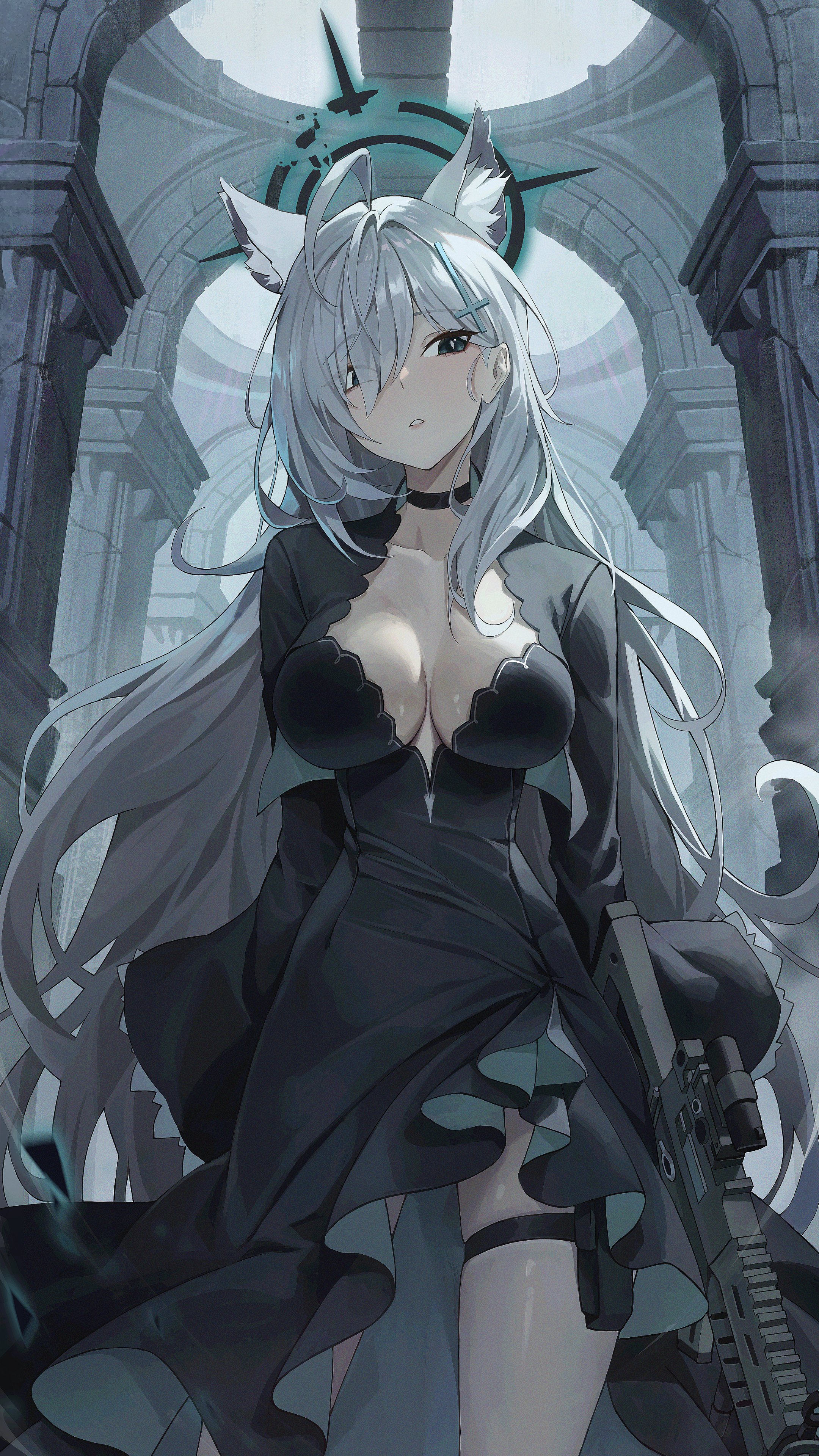 Shiroko Sunaookami Dark Dress 4K Wallpaper