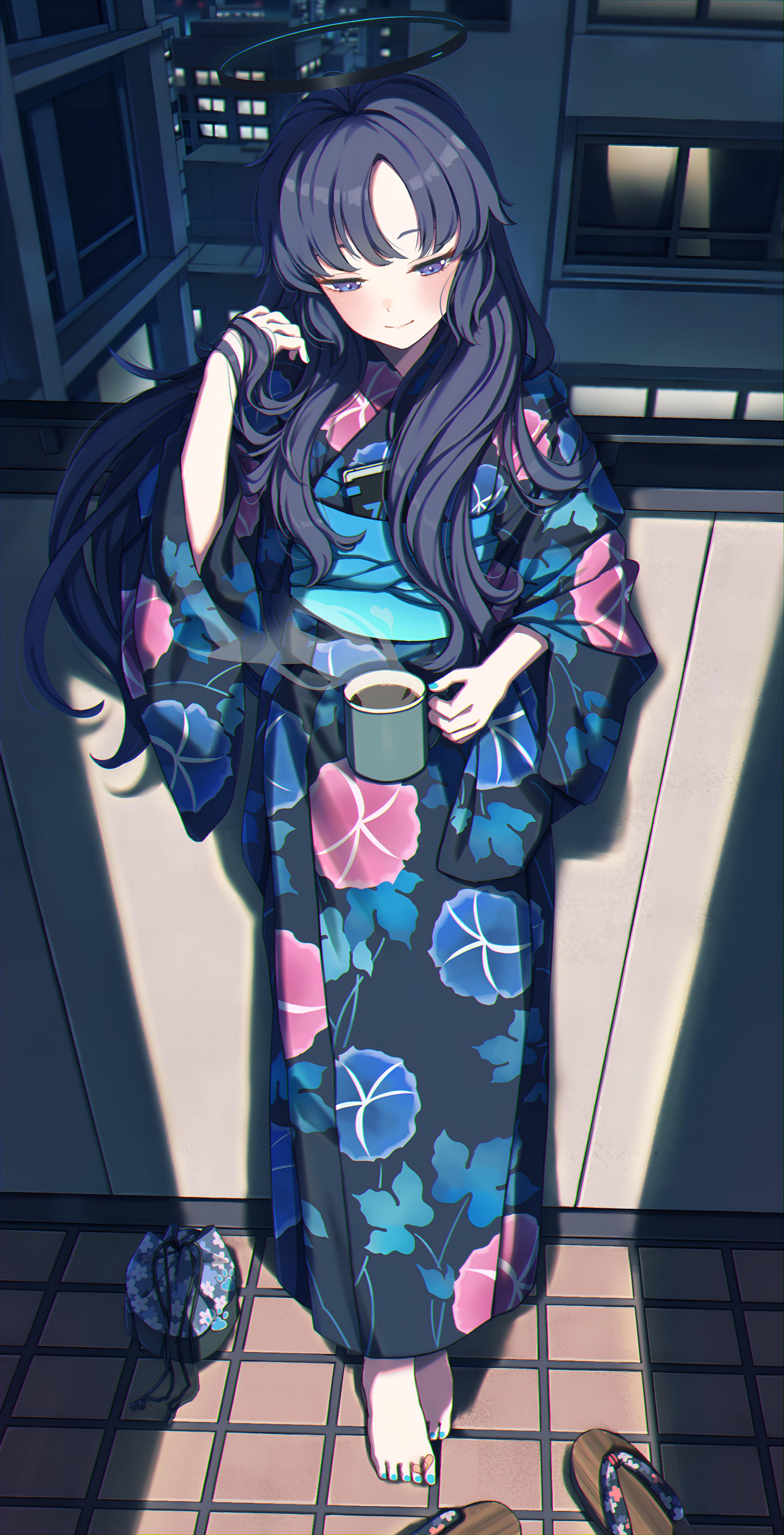 Hayase Yuuka Blue Archive Yukata Balcony Wallpaper