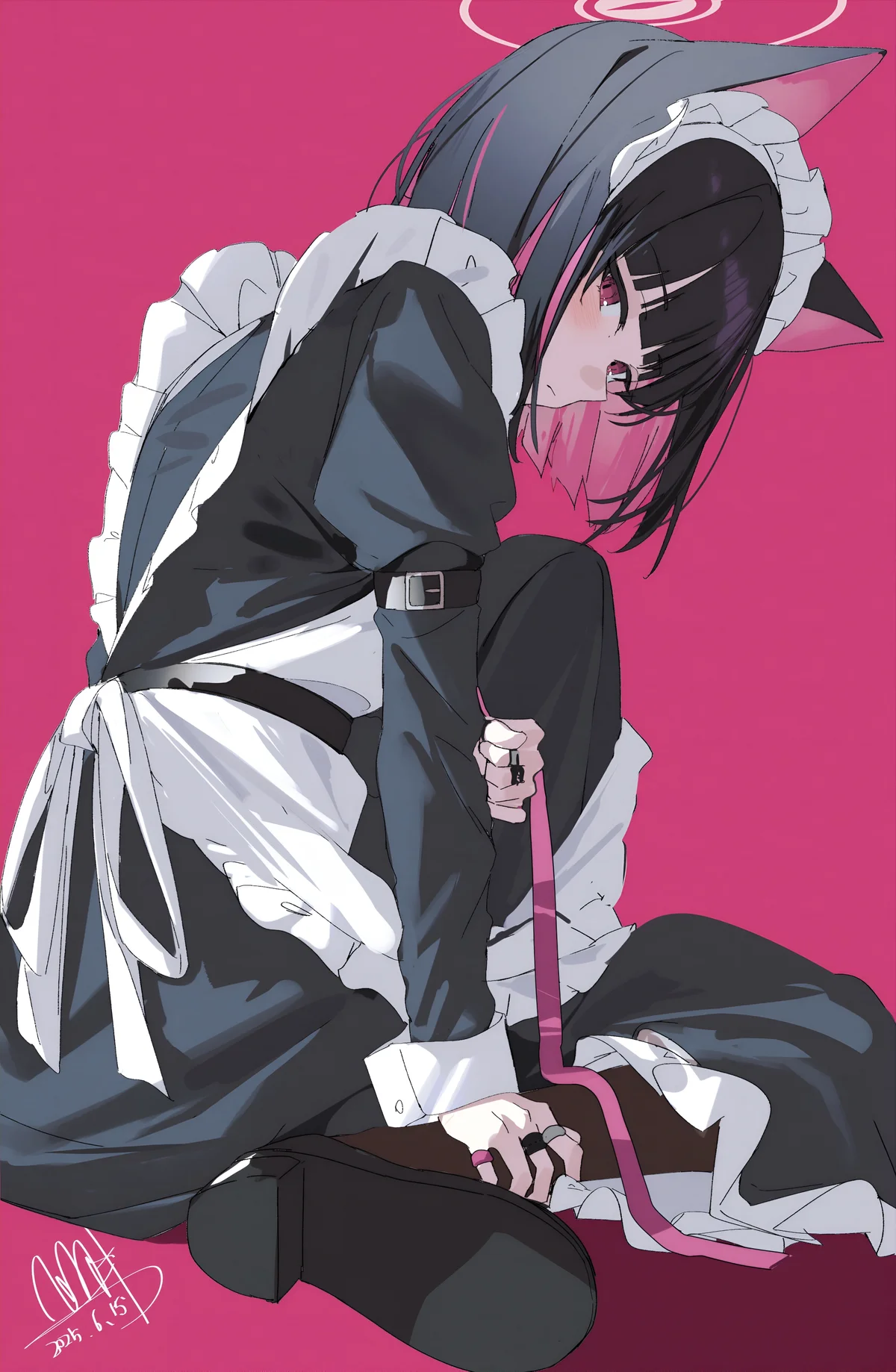 Kyouyama Kazusa Maid Cat Wallpaper Blue Archive