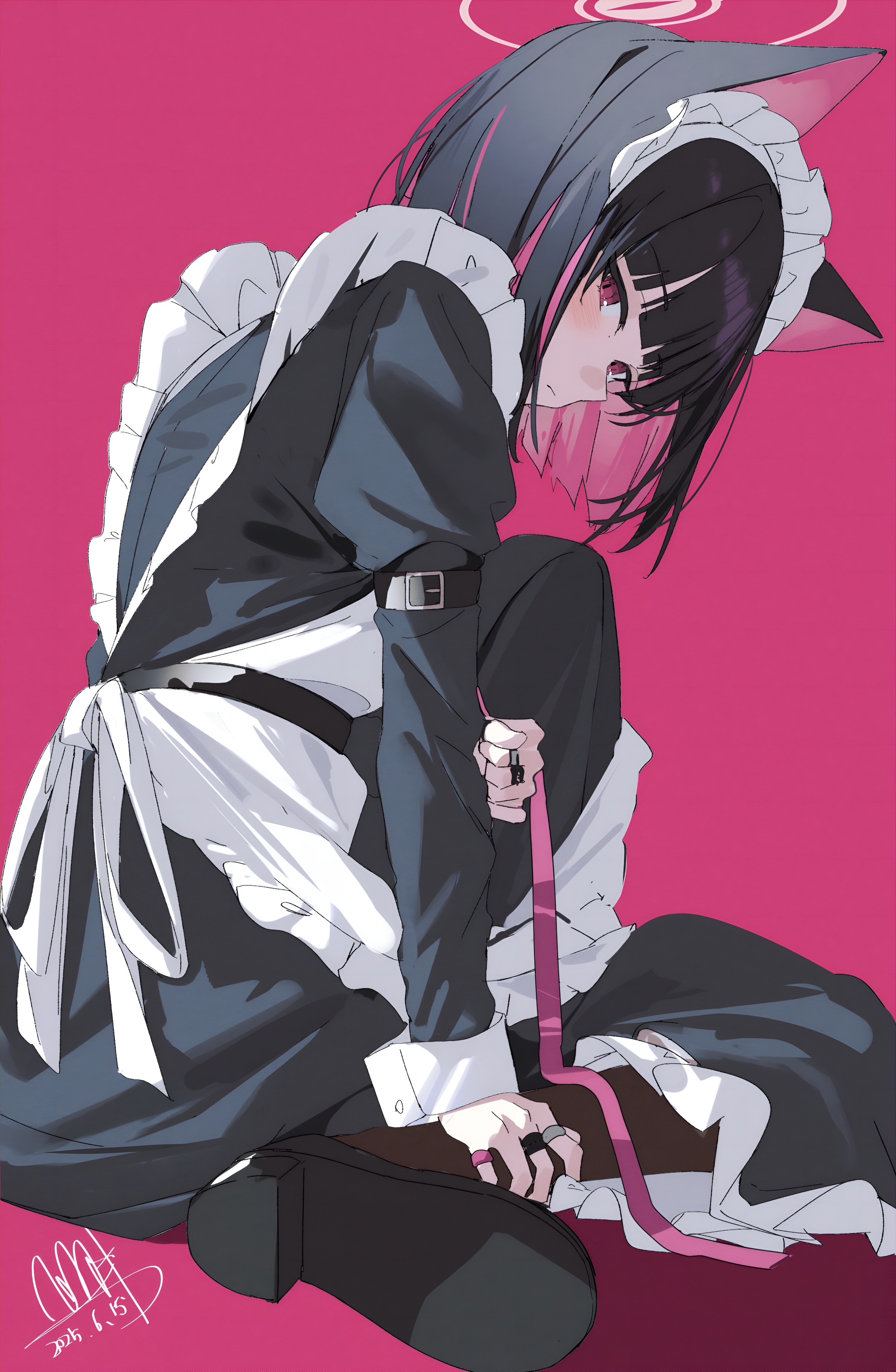 Kyouyama Kazusa Maid Cat Wallpaper Blue Archive