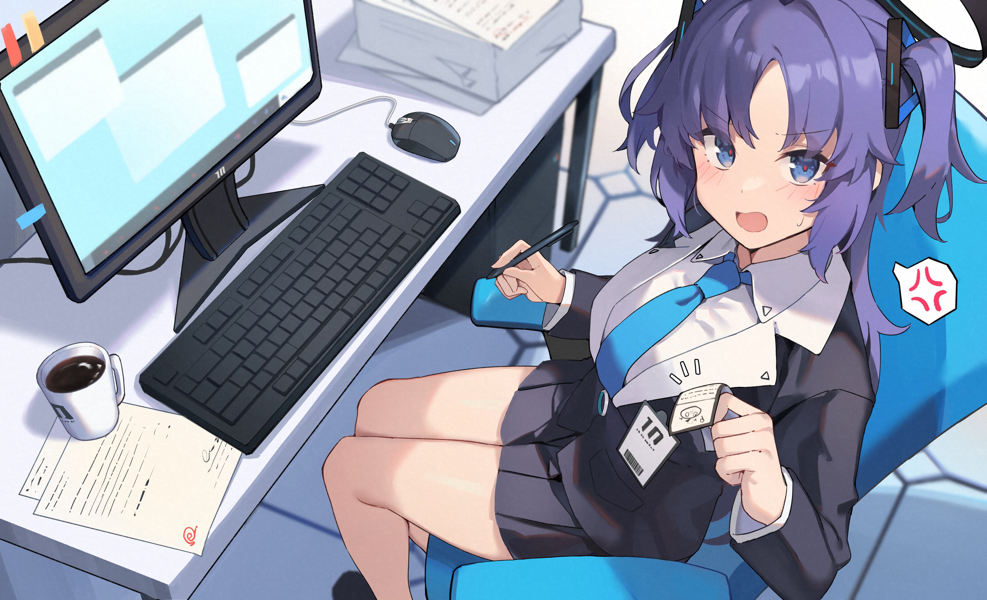 Hayase Yuuka Office Desk Wallpaper – Blue Archive