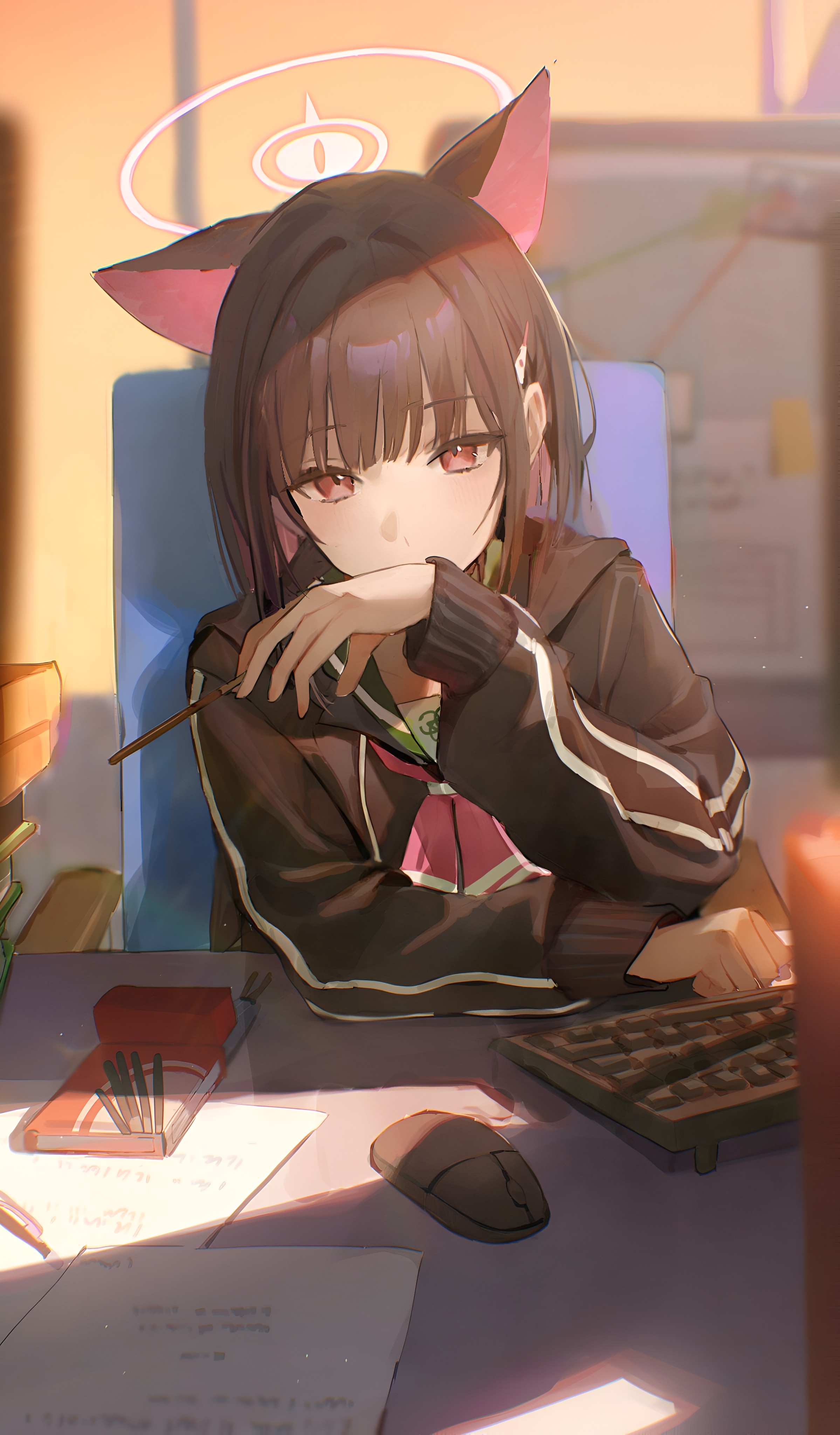 Kyouyama Kazusa Desk Study Wallpaper – Blue Archive