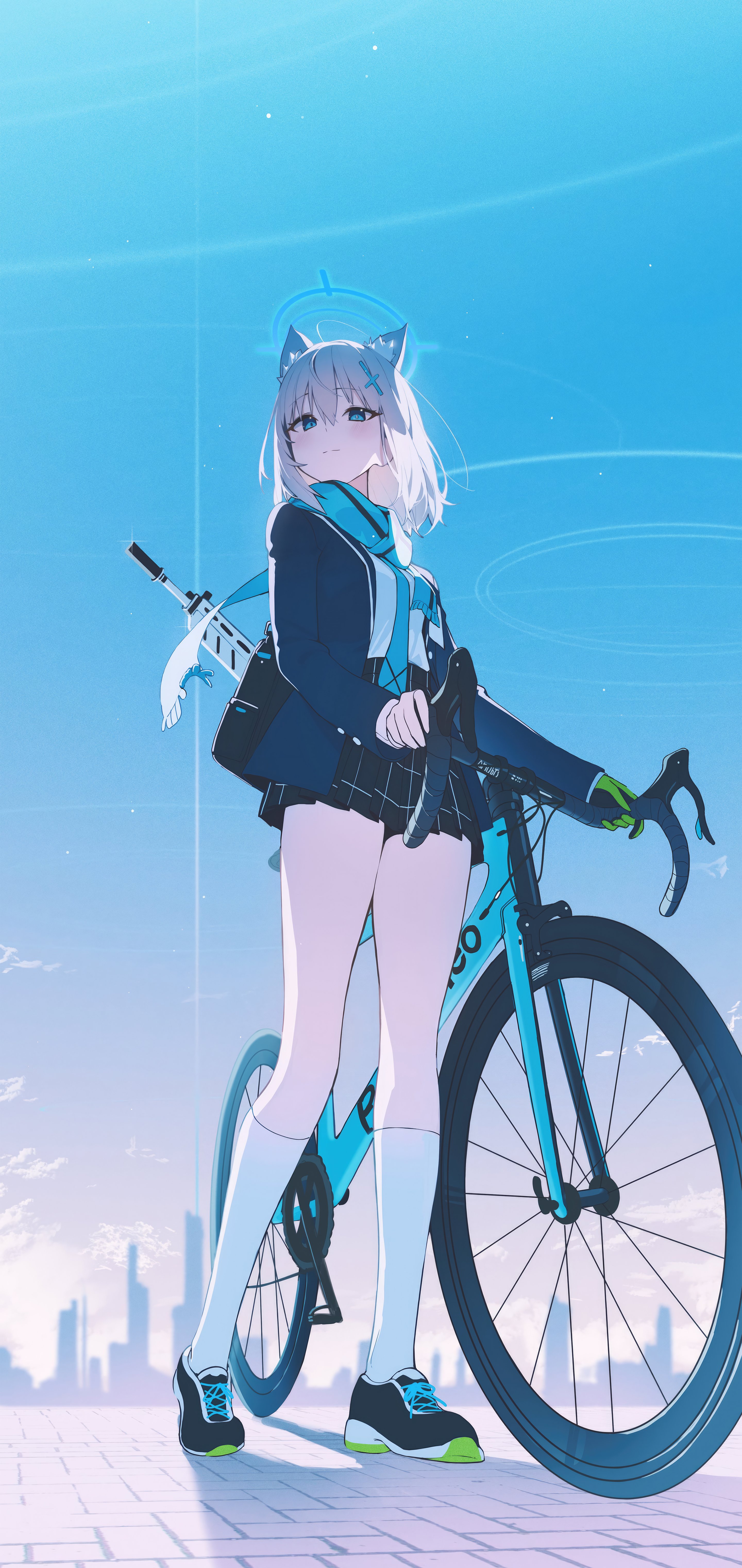 Shiroko Sunaookami Bike Wallpaper Blue Archive