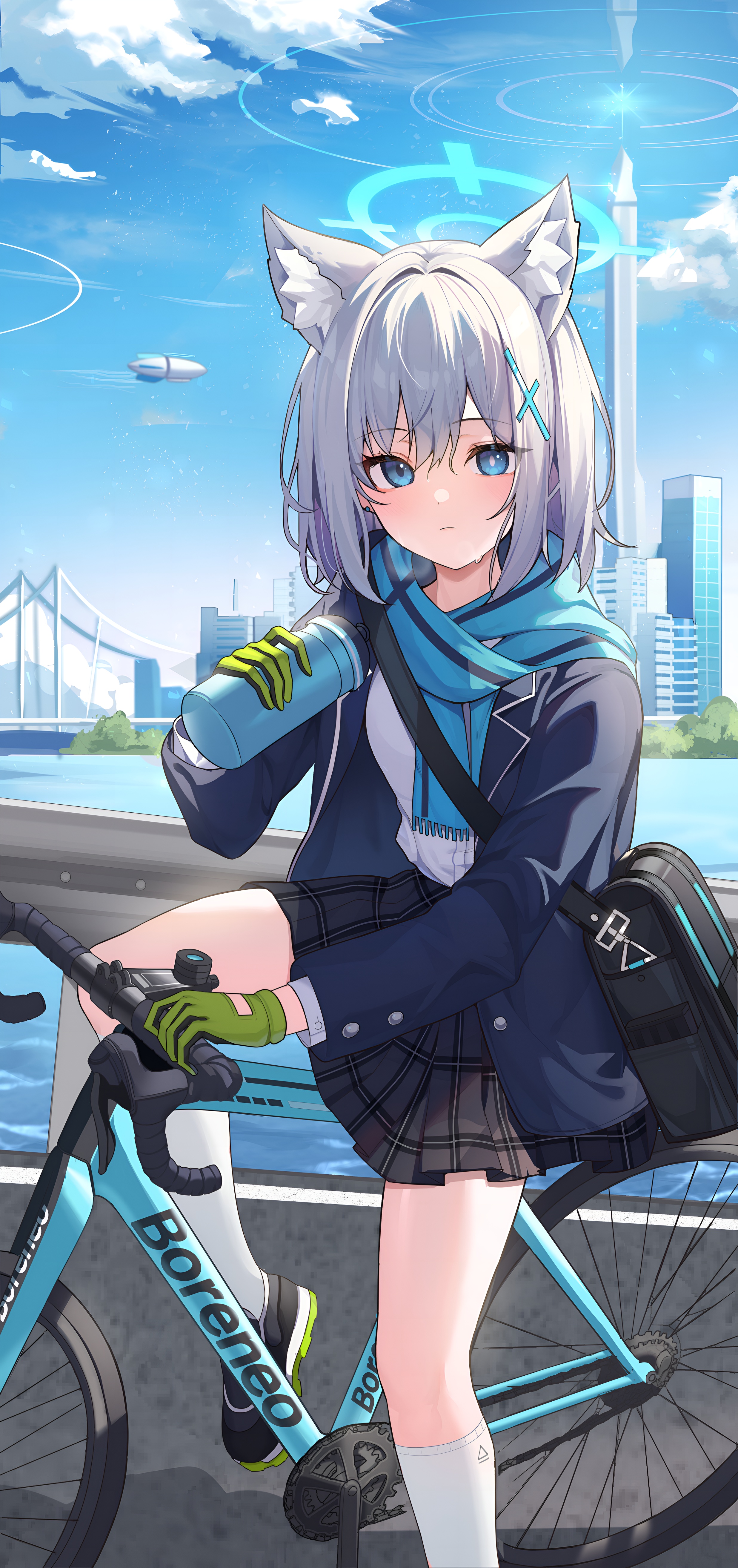 Shiroko Sunaookami Cycling Wallpaper Blue Archive 4K
