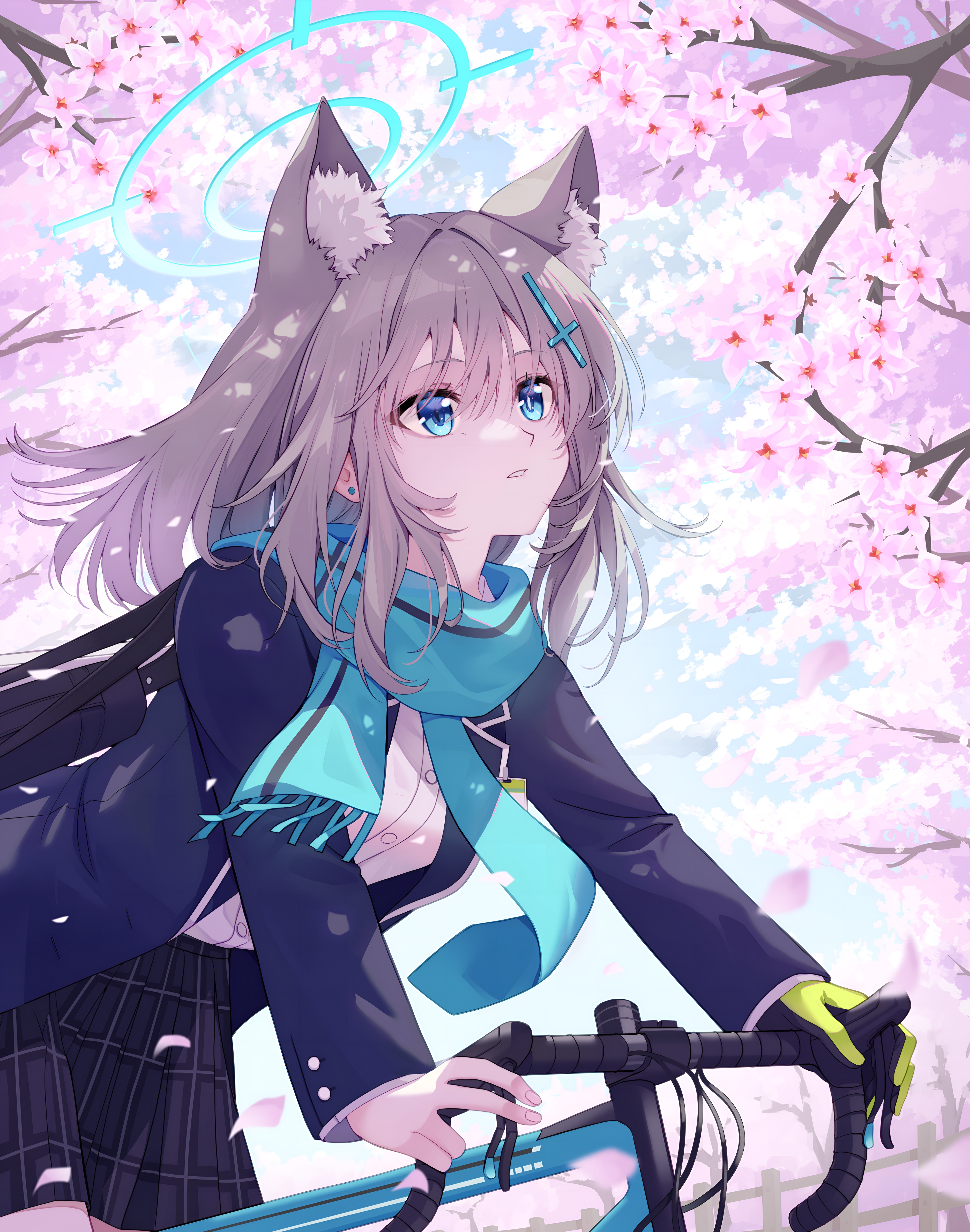 Shiroko Sunaookami Cherry Blossom Wallpaper 4K
