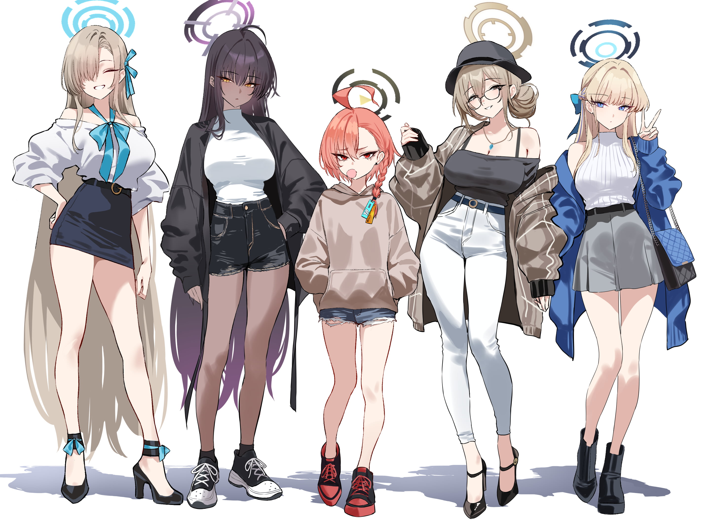 والپیپر 4K بلو آرکایو – ایچینوسه آسونا، کاکوداته کارین، میکامو نرو، موروکاسا آکانه و آسوما توکی با لباس کژوال