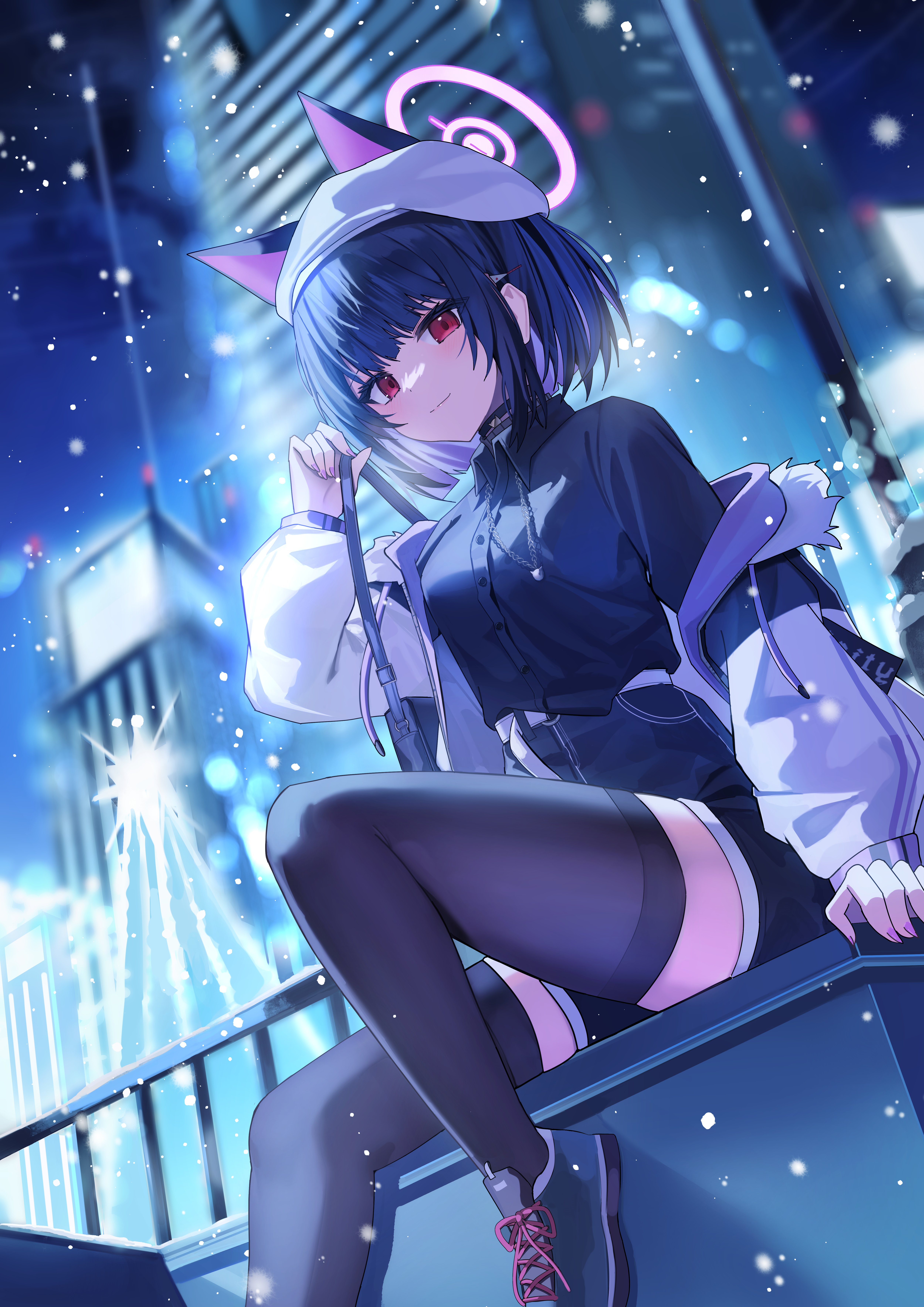 Kyouyama Kazusa Blue Archive Night City Wallpaper