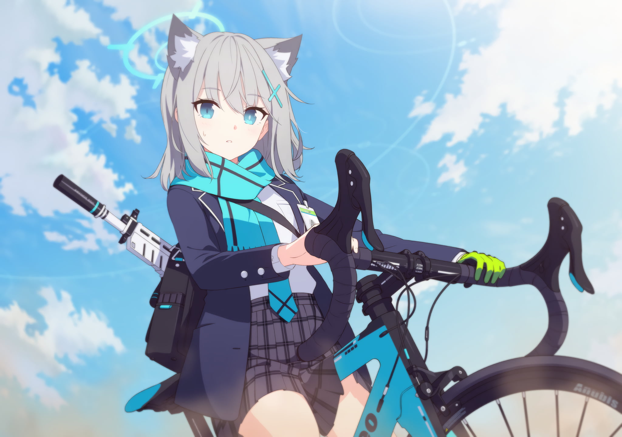 Shiroko Sunaookami Bicycle Wallpaper Blue Archive