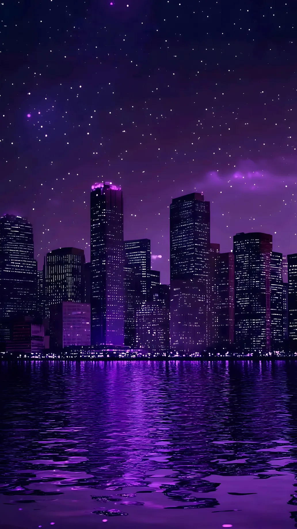 4K High-Resolution Night Cityscape Wallpaper: Purple Skies