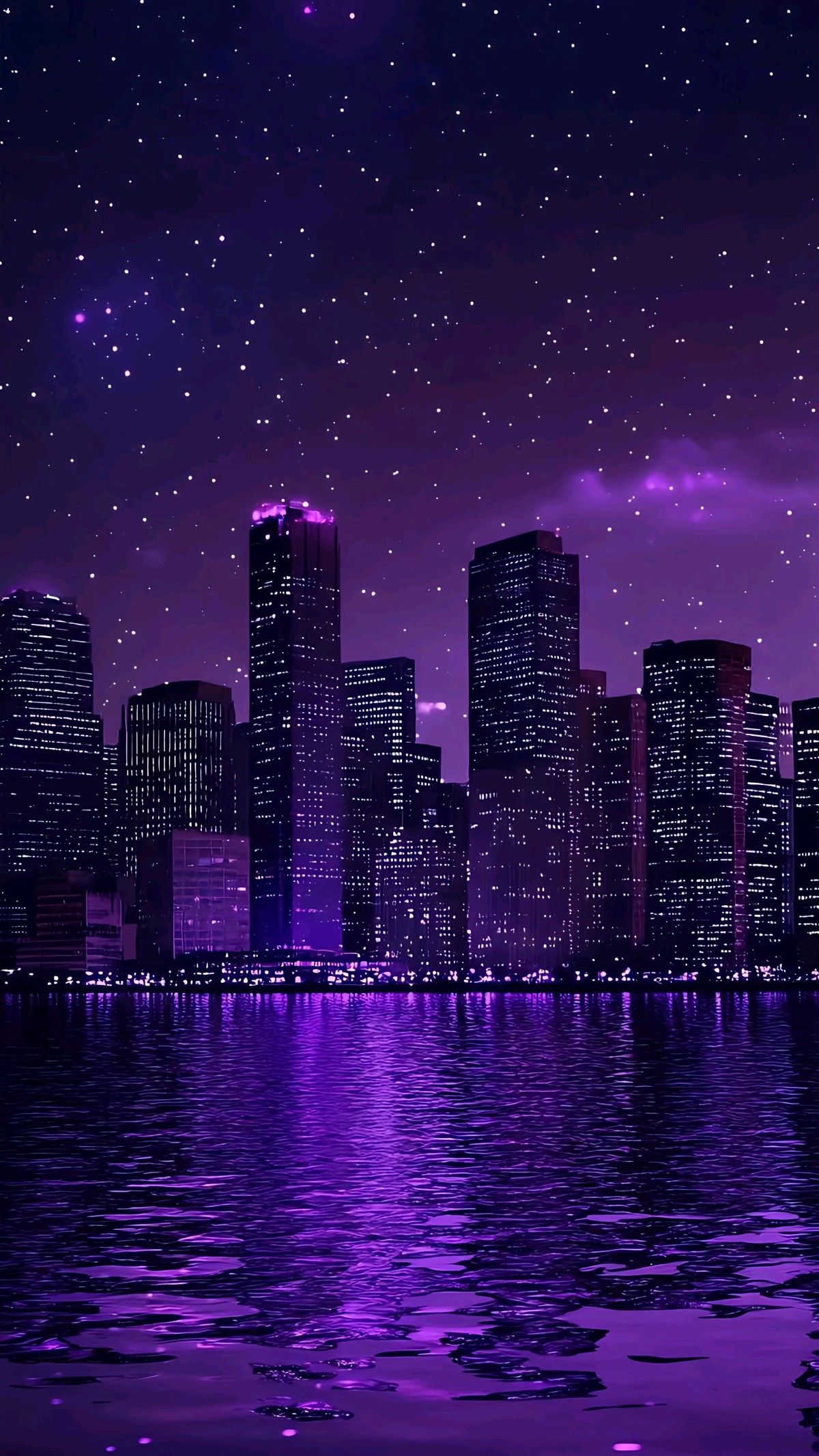 Wallpaper Lanskap Kota Malam Resolusi Tinggi 4K: Langit Ungu