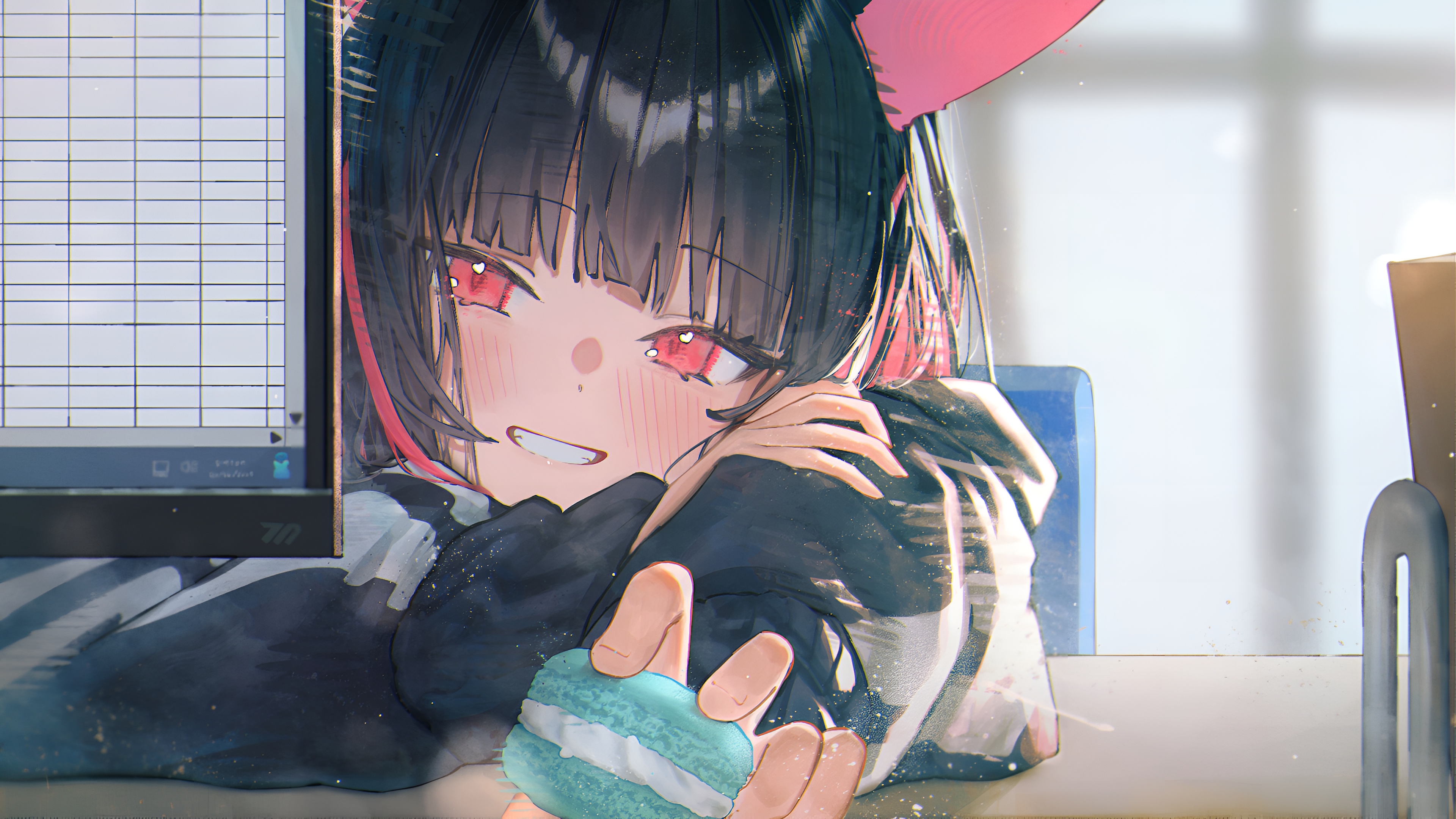 Blue Archive Kyouyama Kazusa Schreibtisch Hintergrundbild 4K