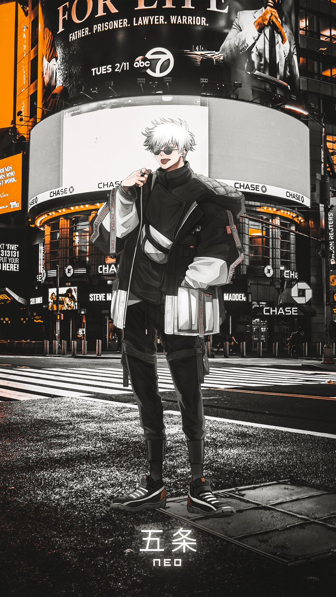 Satoru Gojo Neo Times Square 4K Wallpaper