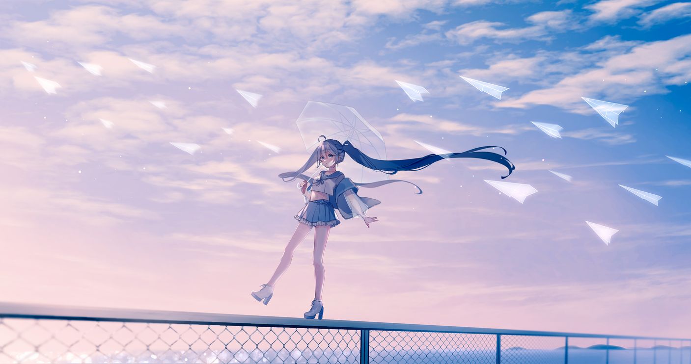 Papel de Parede Anime Hatsune Miku Aviões de Papel no Céu