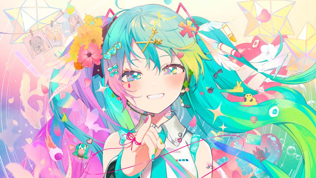Papel de Parede 4K Hatsune Miku Fantasia Colorida Anime