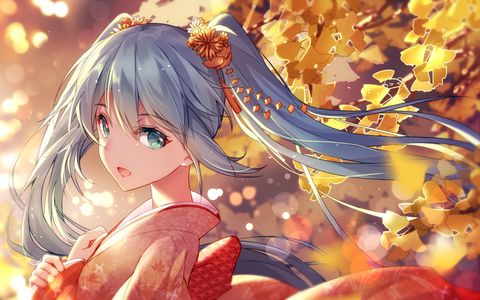 Papel de Parede Hatsune Miku Kimono de Outono Anime 4K