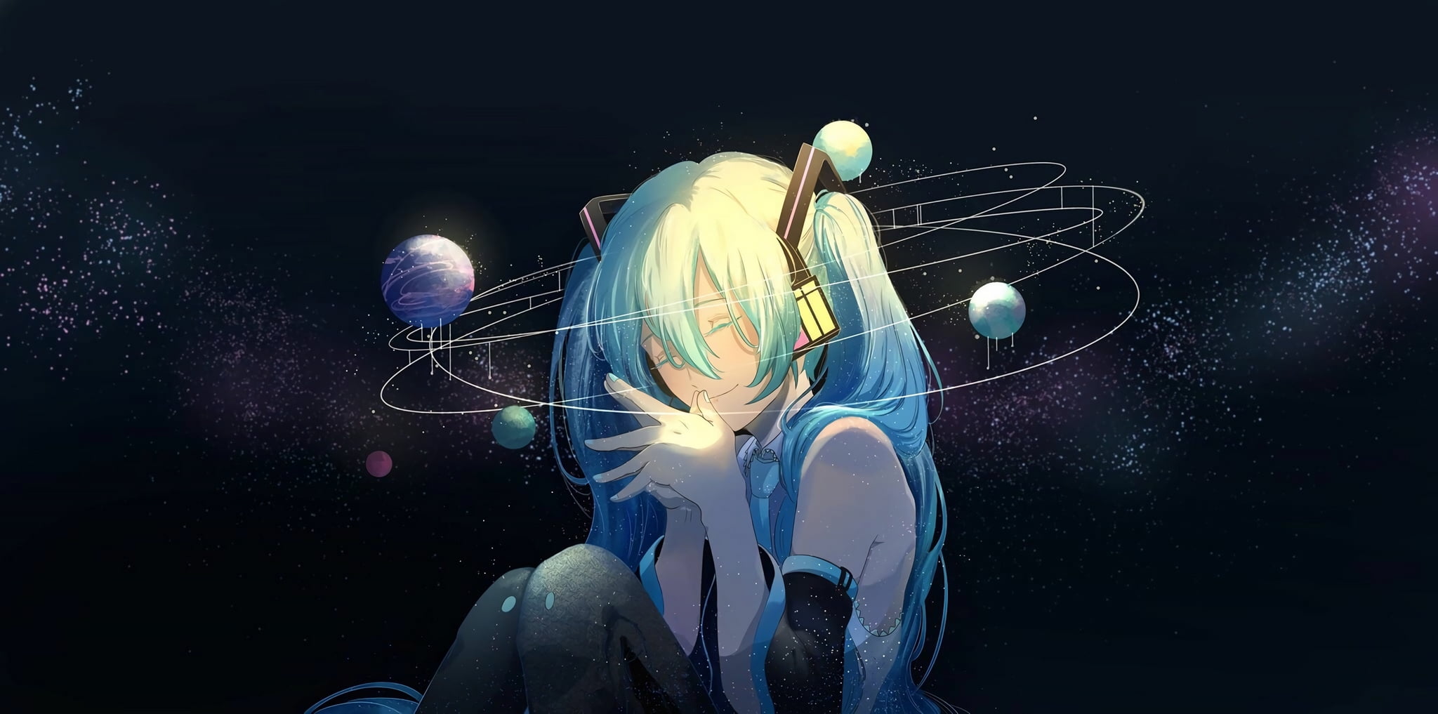 Fondo de Pantalla Anime 4K de Hatsune Miku con Planetas Espaciales