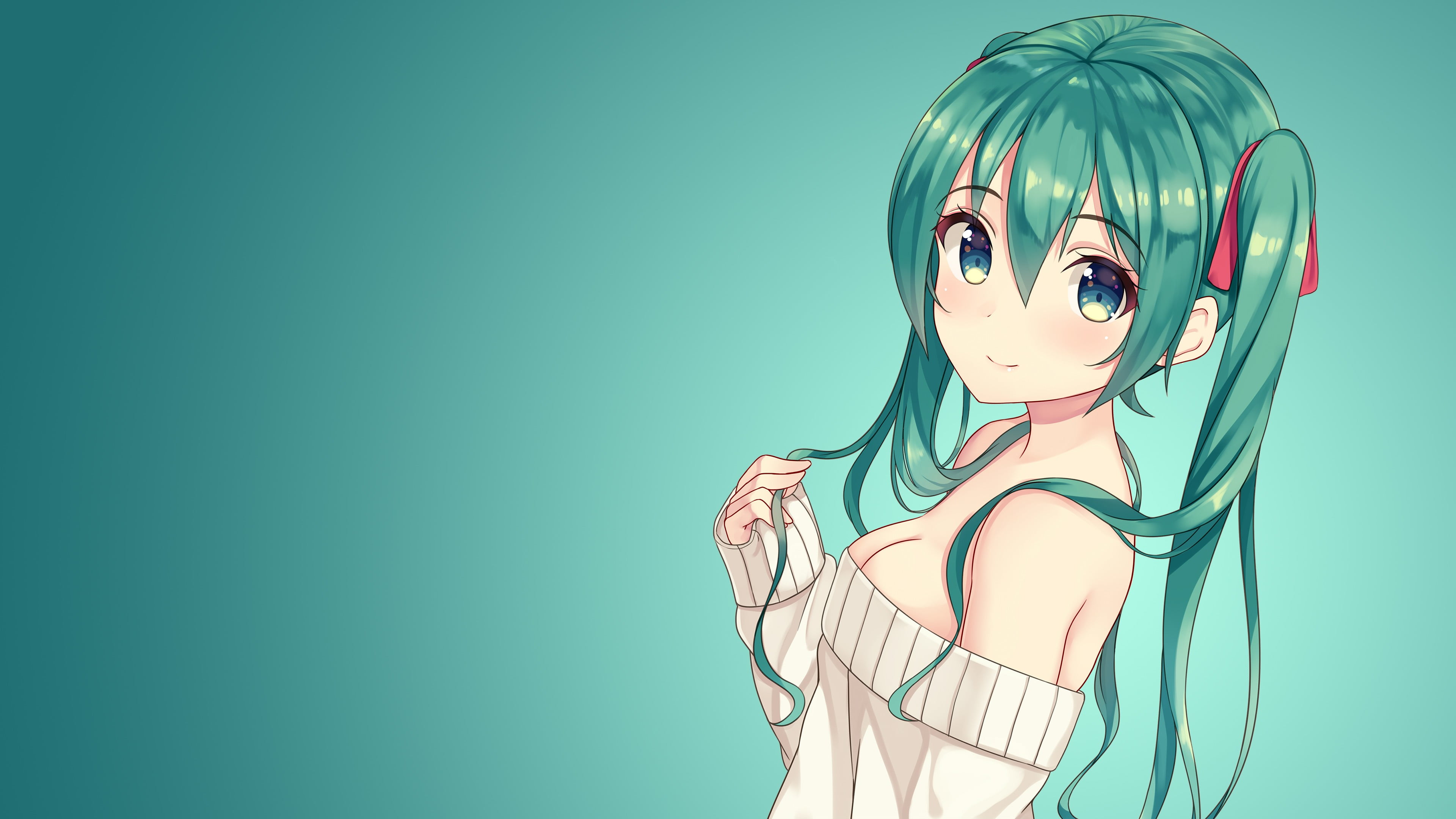 Hatsune Miku Anime 4K Wallpaper Teal Background