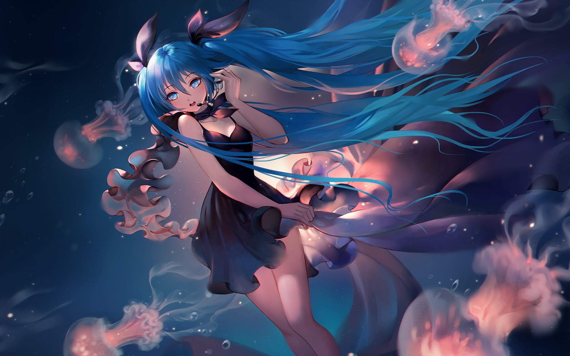初音未来水下水母动漫壁纸