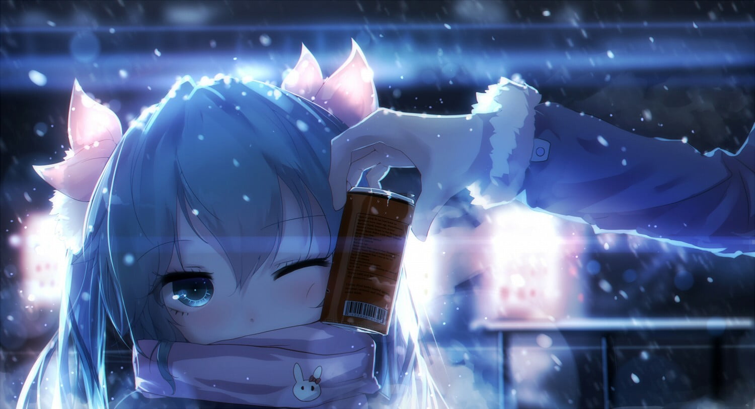 初音未来猫耳雪夜壁纸