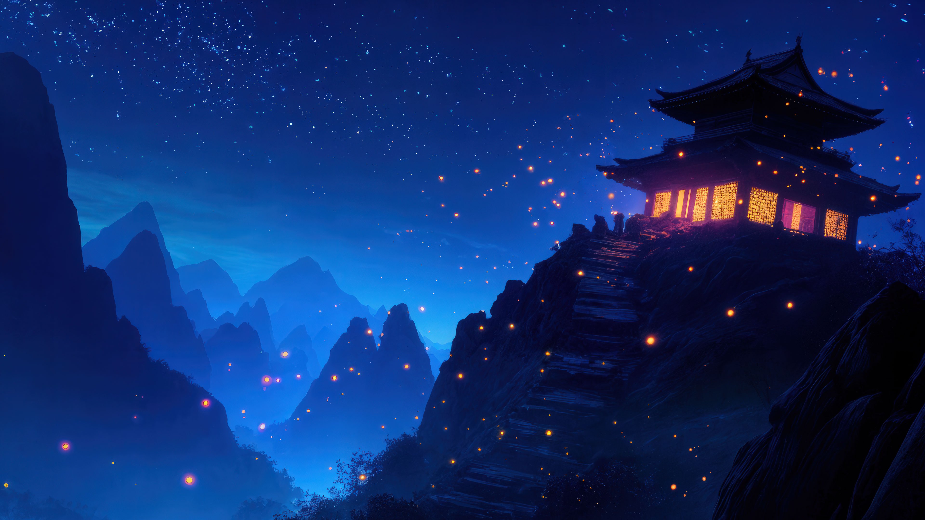 Serene Mountain Temple Wallpaper 4K