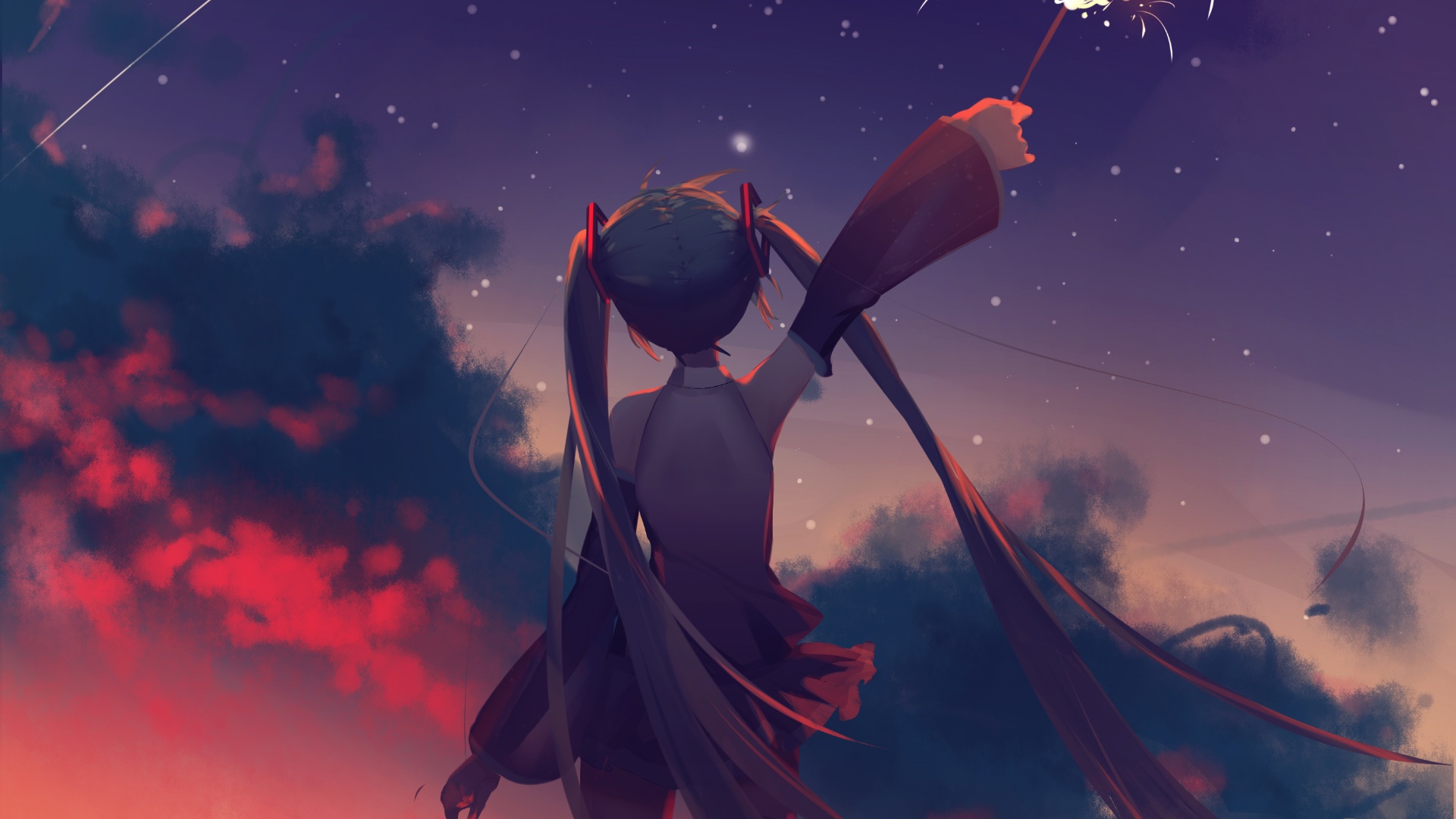 Hatsune Miku Yıldızlı Gece Gökyüzü Anime Duvar Kağıdı