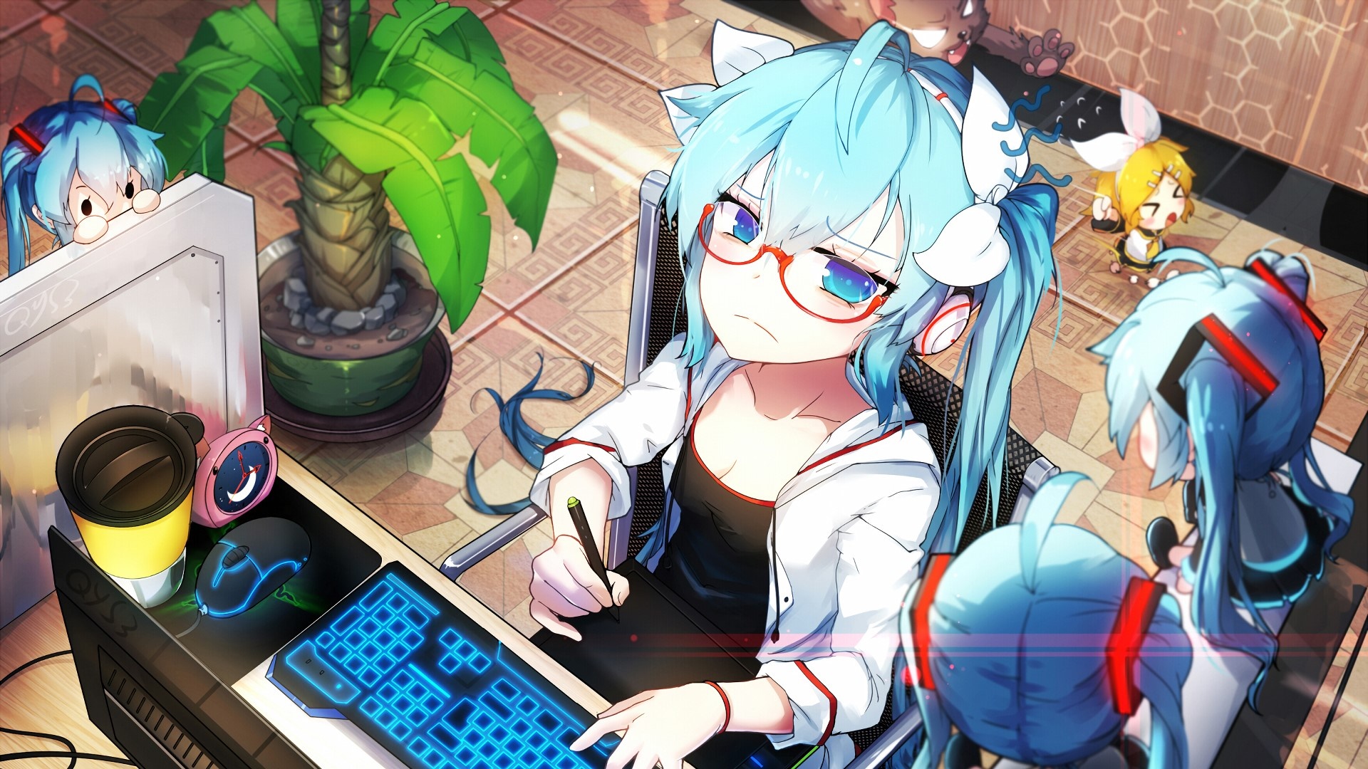 初音未来动漫艺术家工作空间 4K 壁纸