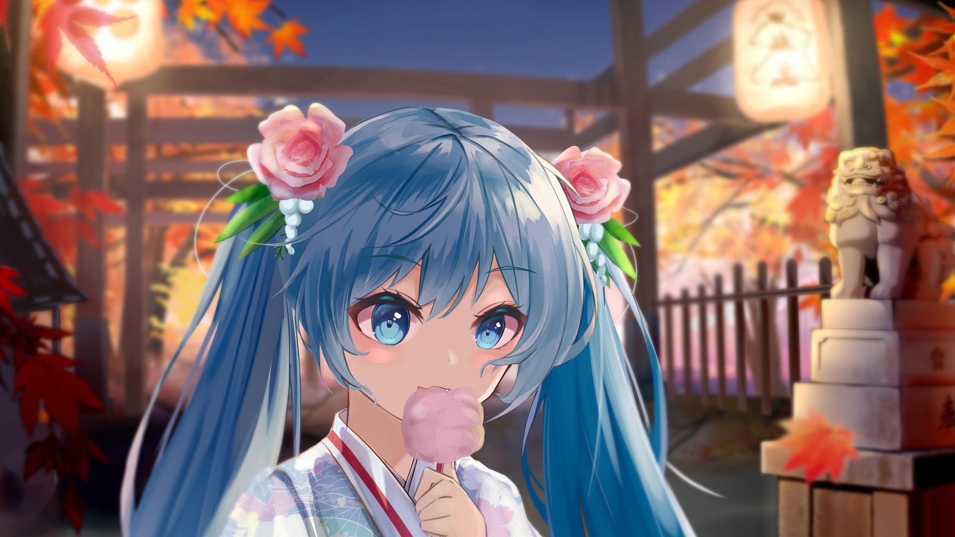 Hatsune Miku Autumn Shrine Festival Wallpaper