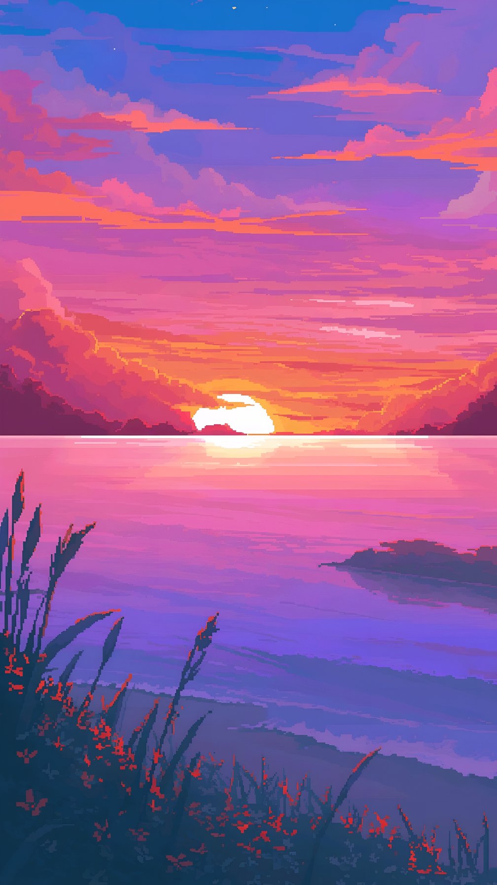 Pixel Art Wallpaper - Stunning 4K Sunset Lake