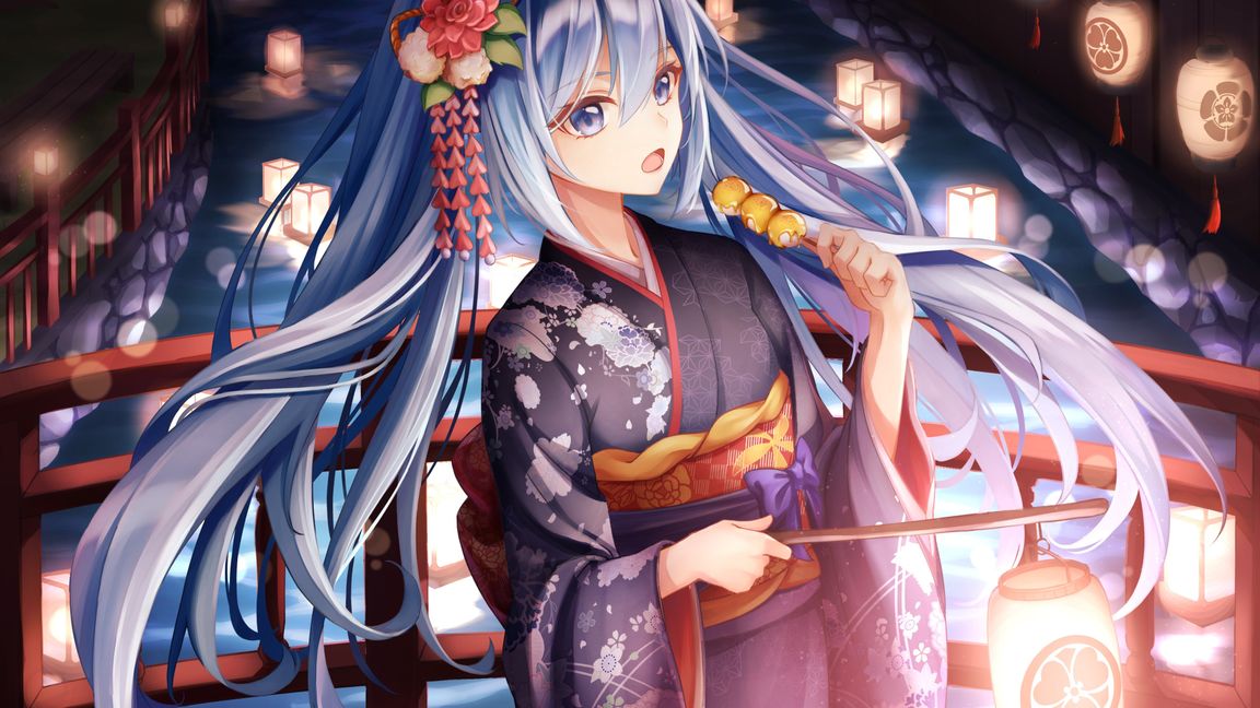 Papel de Parede Anime Hatsune Miku Kimono Festival de Lanternas