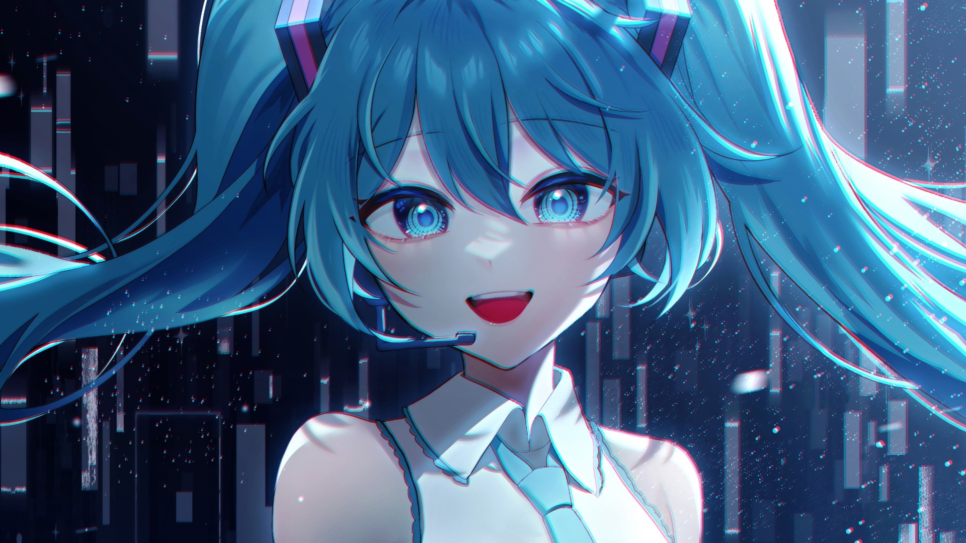 হাতসুনে মিকু গ্লিচ ইফেক্ট অ্যানিমে 4K ওয়ালপেপার