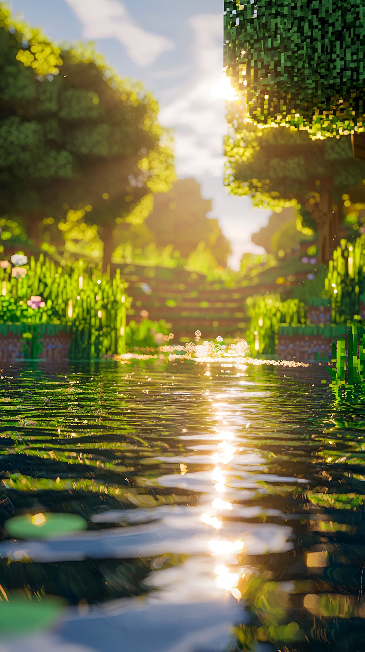 Fond d'écran Minecraft - Lac Forestier Serein en 4K