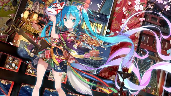 Papel de Parede Anime 4K Noite de Festival Hatsune Miku