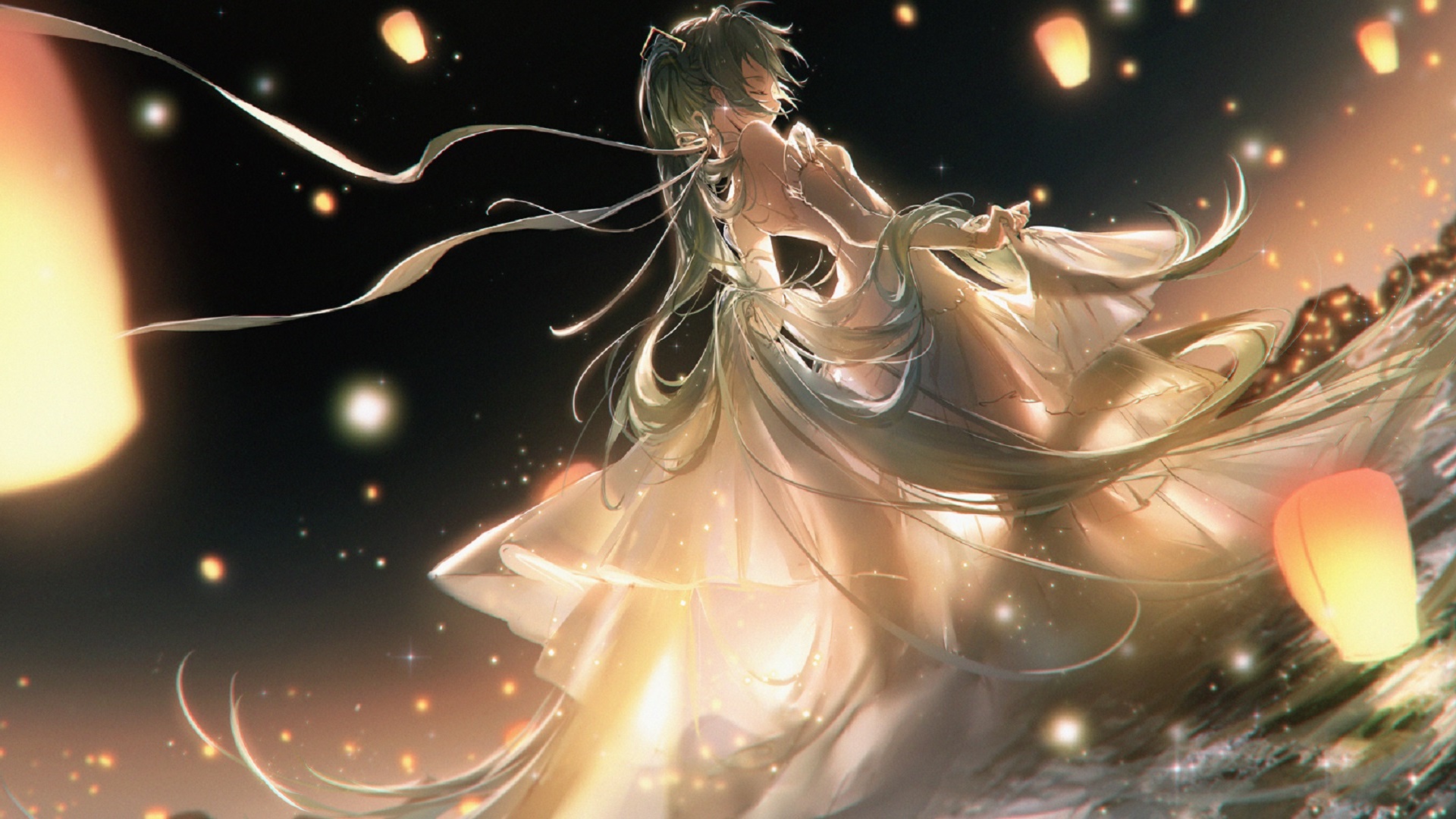 初音未来灯笼节动漫壁纸 4K