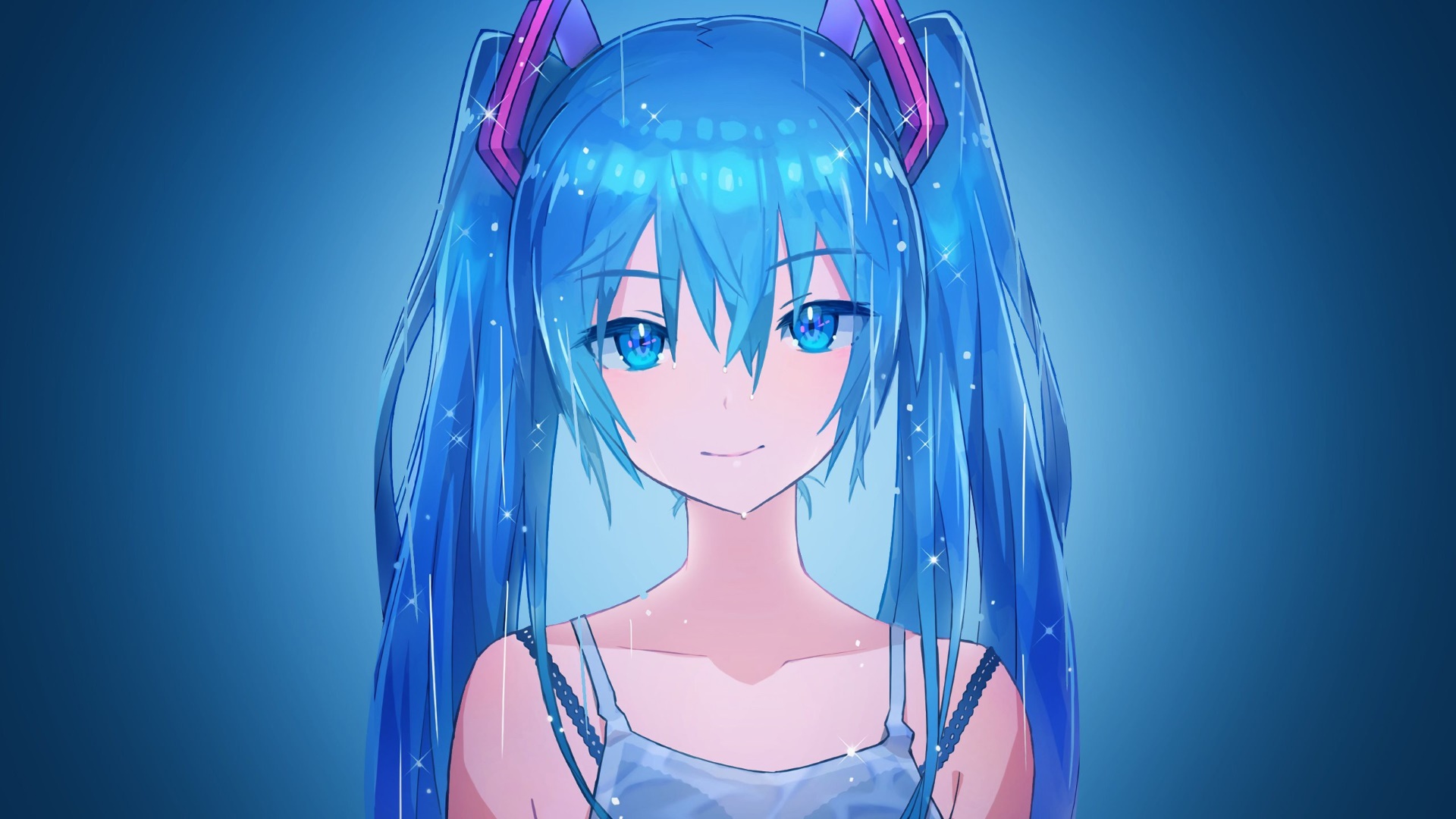 初音未来蓝色闪耀动漫壁纸 4K