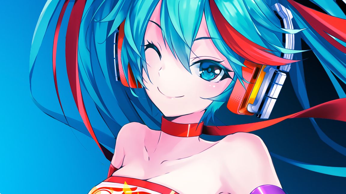 Papel de Parede Anime 4K da Hatsune Miku com Fitas Vermelhas