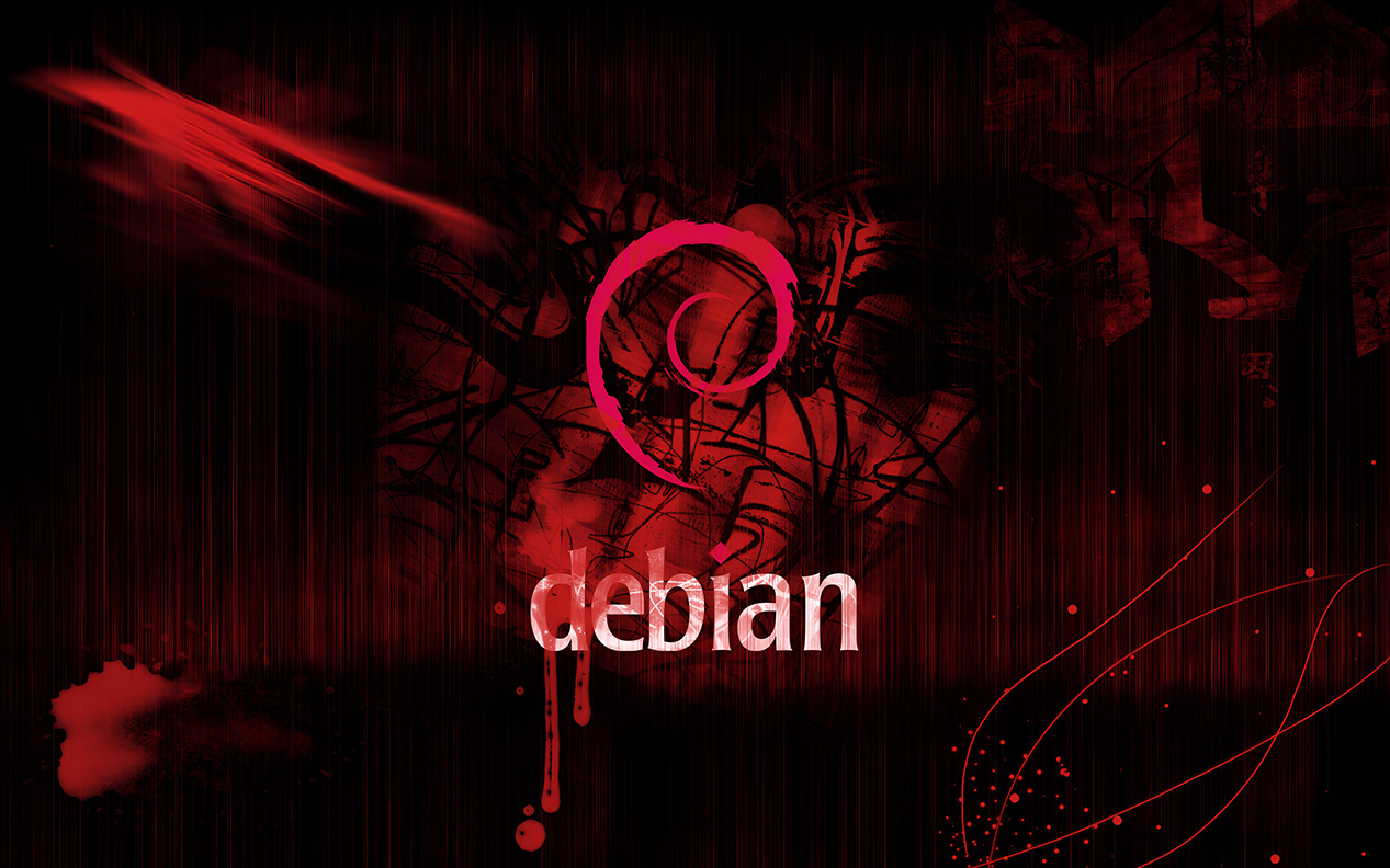 Debian Linux Dark Red Grunge 4K Wallpaper