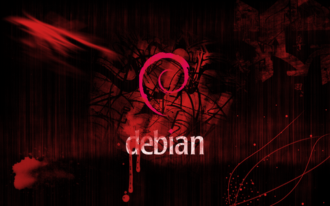 Fond d'Écran 4K Debian Linux Rouge Foncé Grunge
