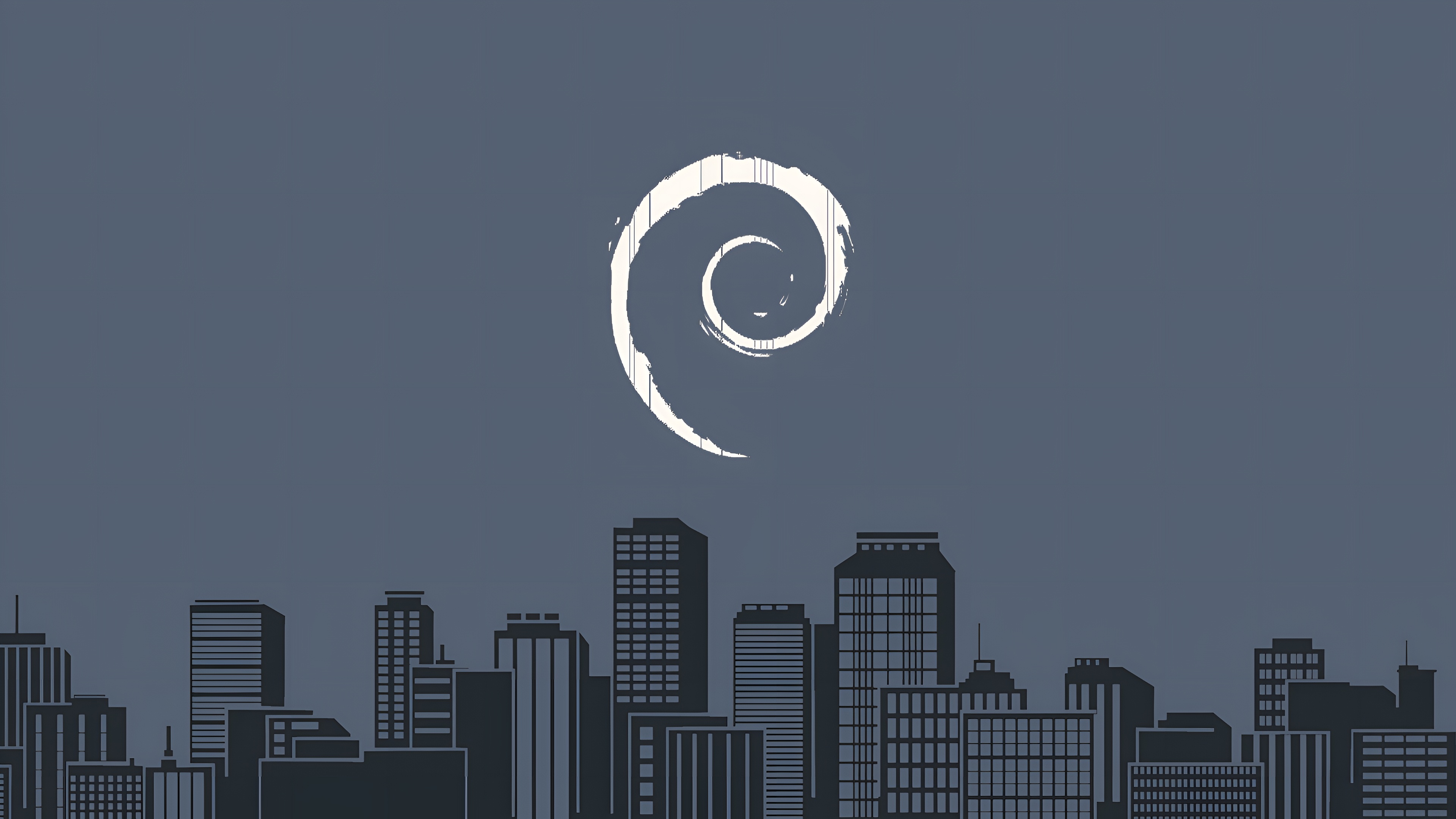 Debian Linux City Skyline Minimalist 4K Wallpaper