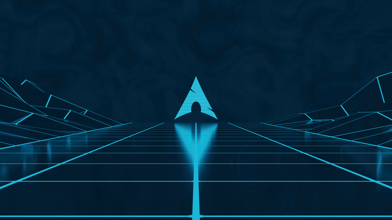 Arch Linux レトロシンセウェーブ ネオングリッド壁紙