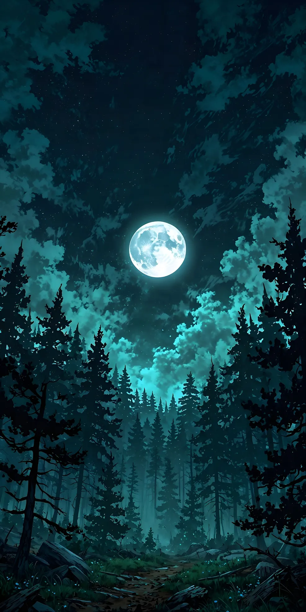 Sfondo Foresta al Chiaro di Luna - Alta Risoluzione 4K