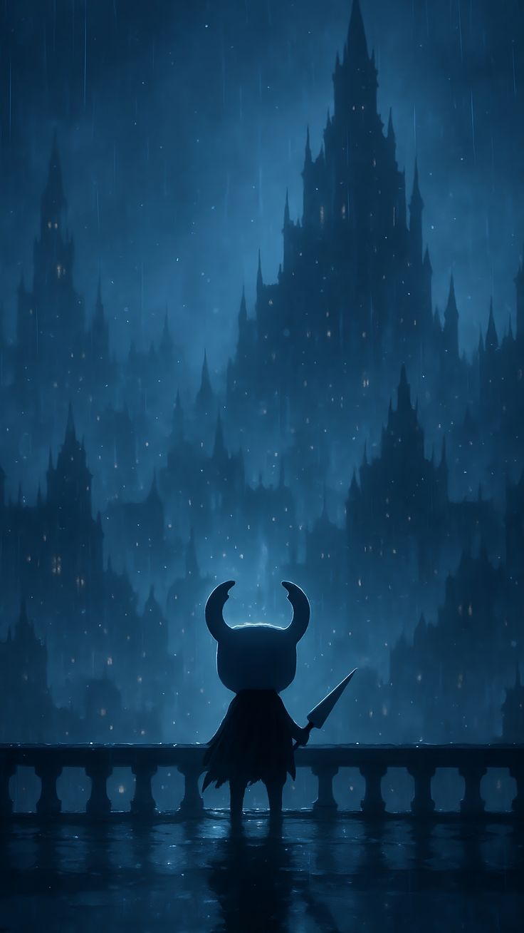 วอลเปเปอร์ Hollow Knight ปราสาทในสายฝน 4K