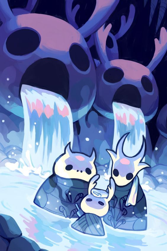วอลเปเปอร์น้ำตกตัวละคร Hollow Knight สไตล์จิบิ